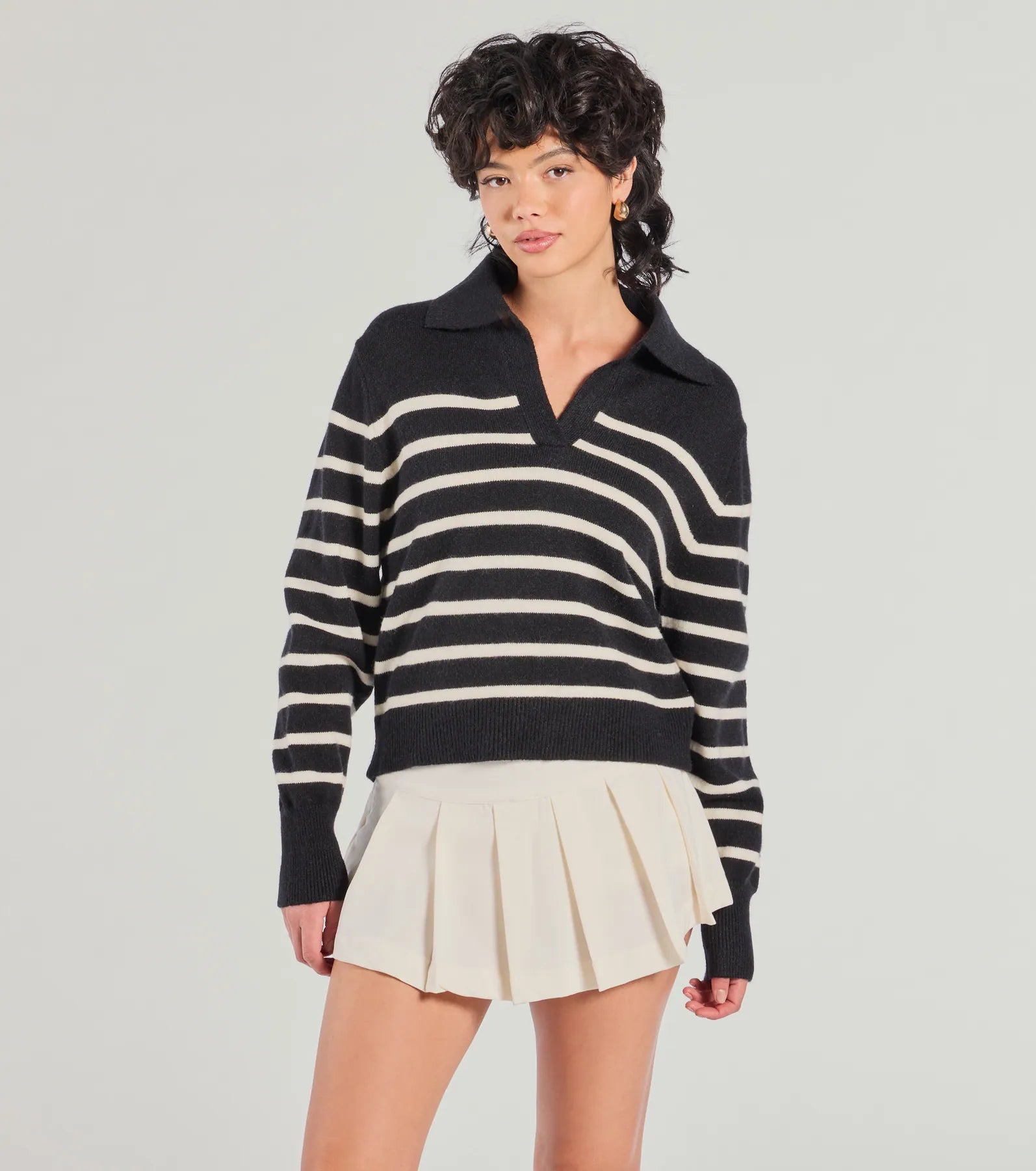 Premium Striped Collared Knit Sweater - Ultimate Comfort