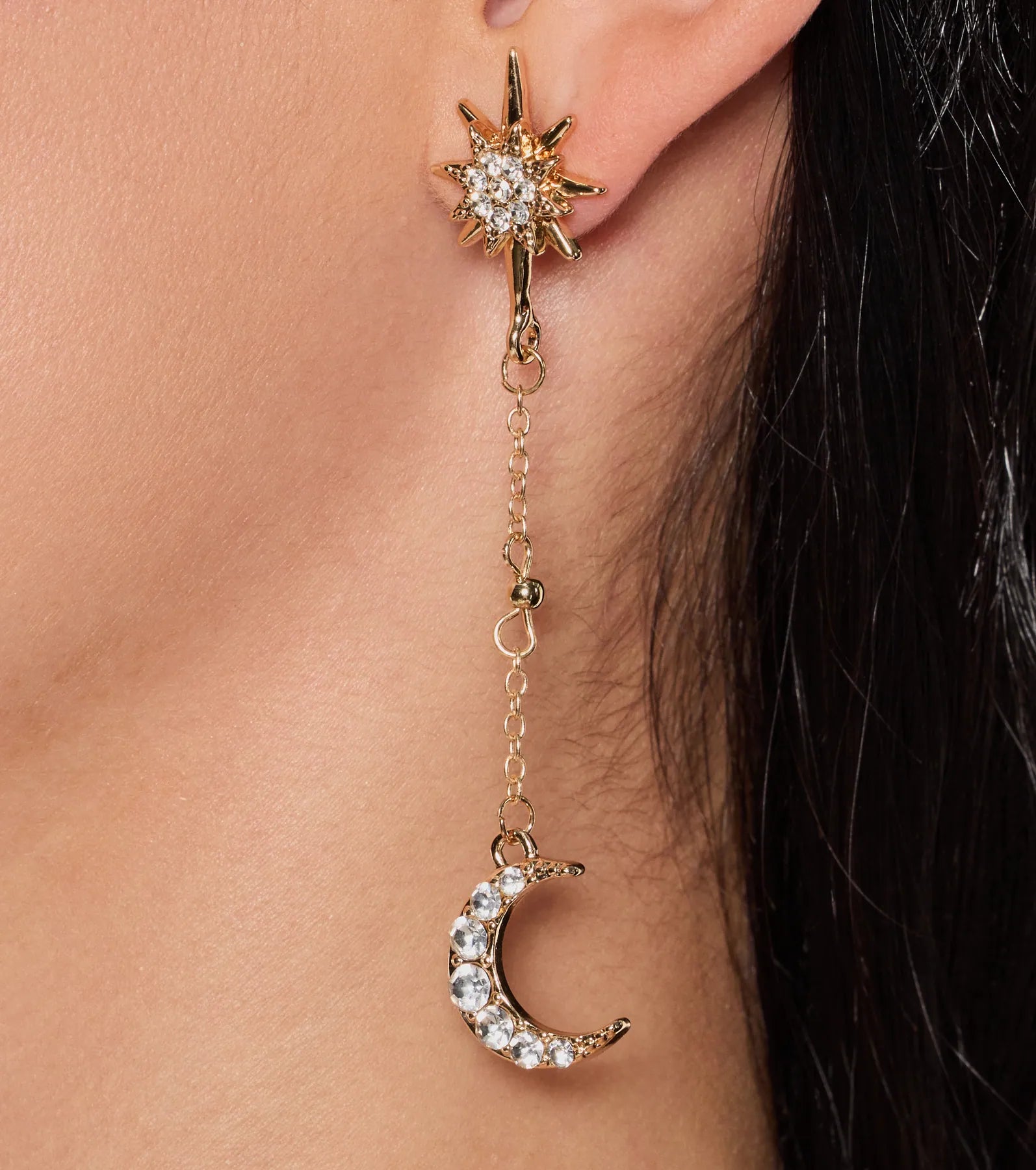 Premium Moon & Star Rhinestone Charm Earrings