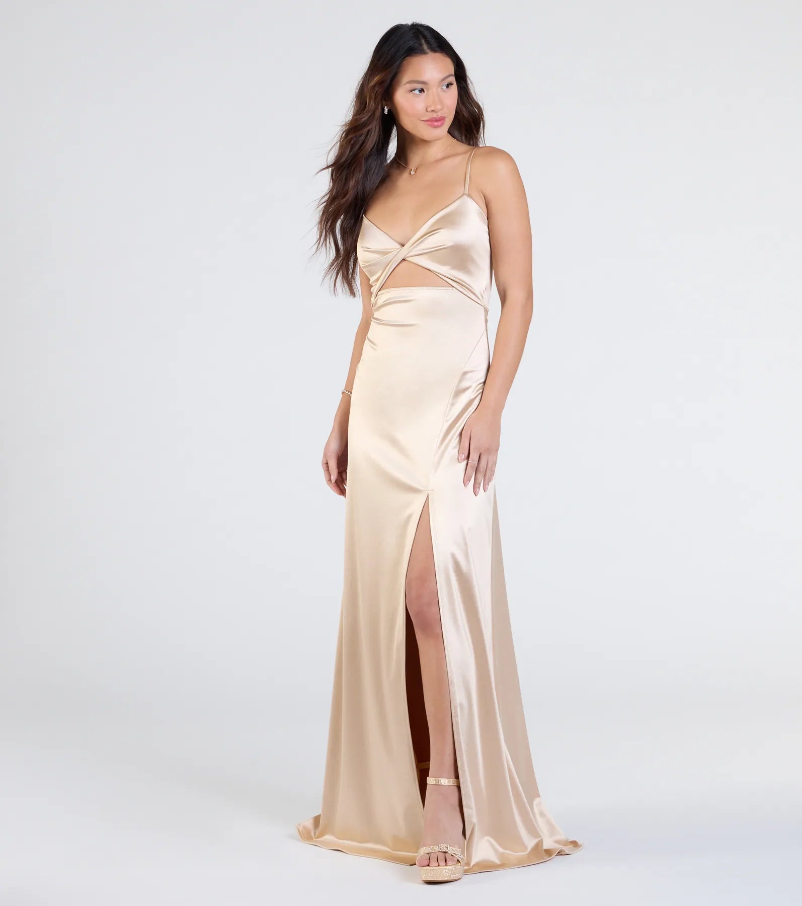 Ultimate Maisy Glam Satin Gown with Cutout & High Slit