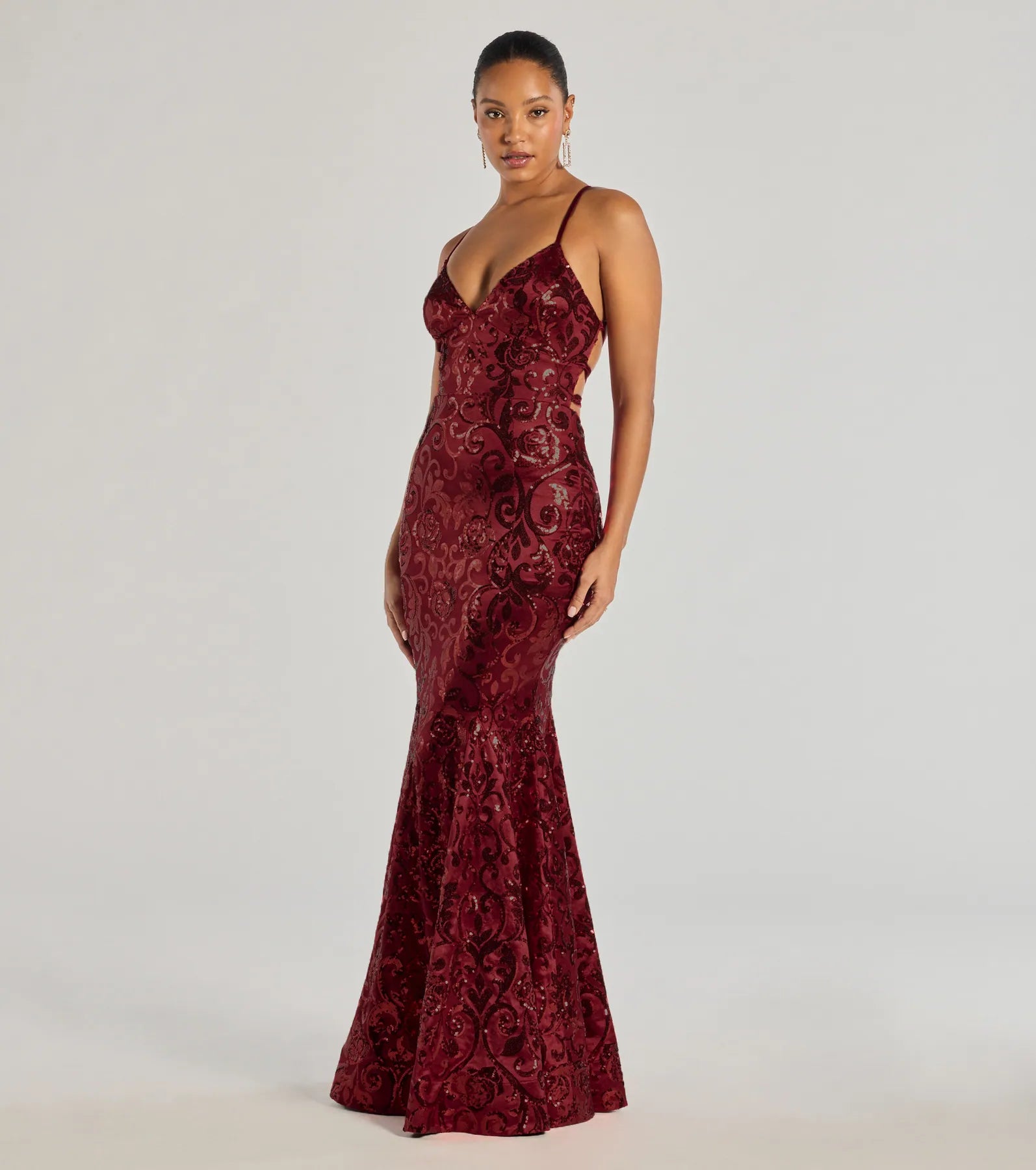 Ultimate Saskia Lace-Up Mermaid Sequin Satin Formal Gown