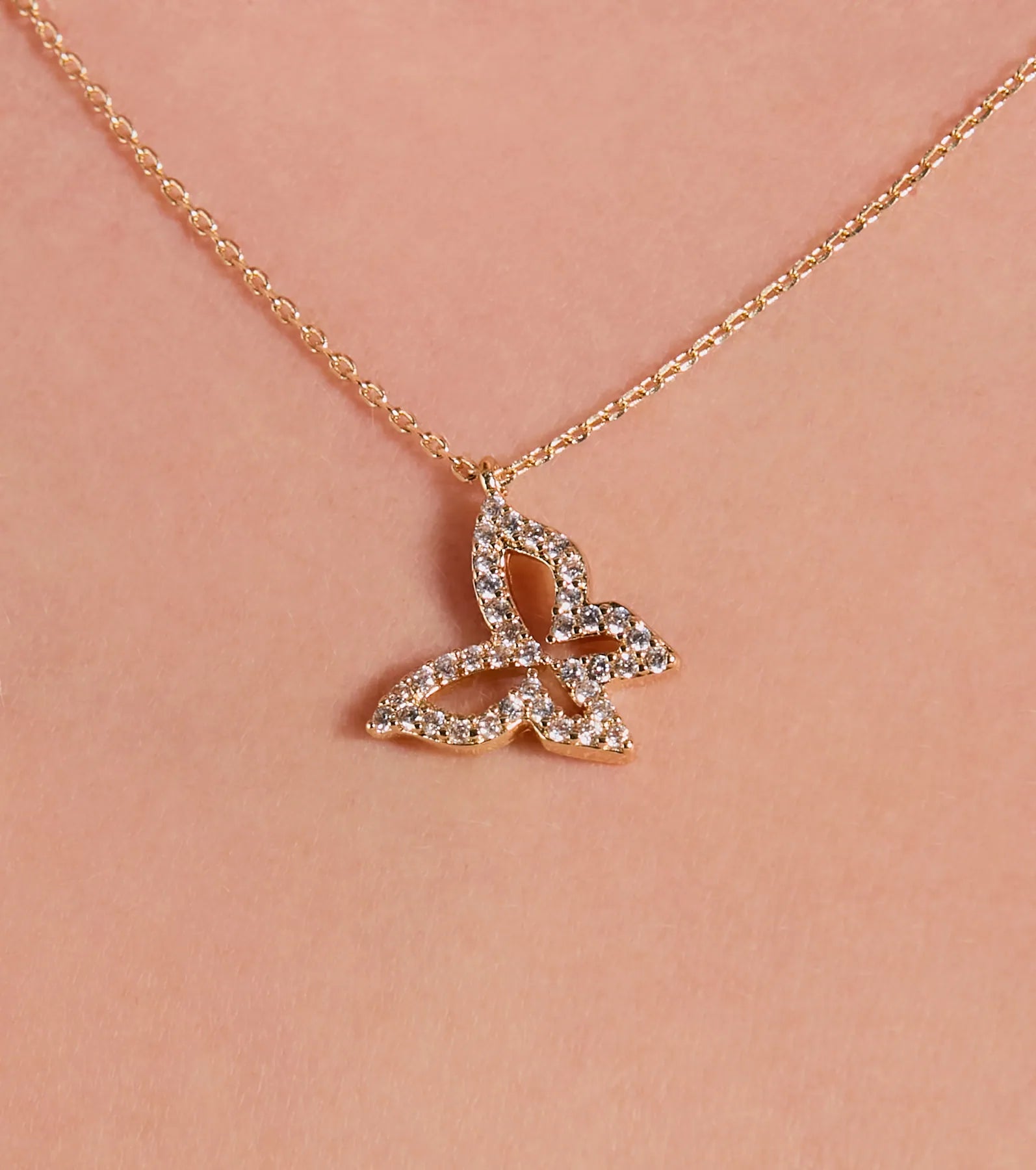 Premium Cubic Zirconia Butterfly Charm Necklace - Elegant & Glamorous