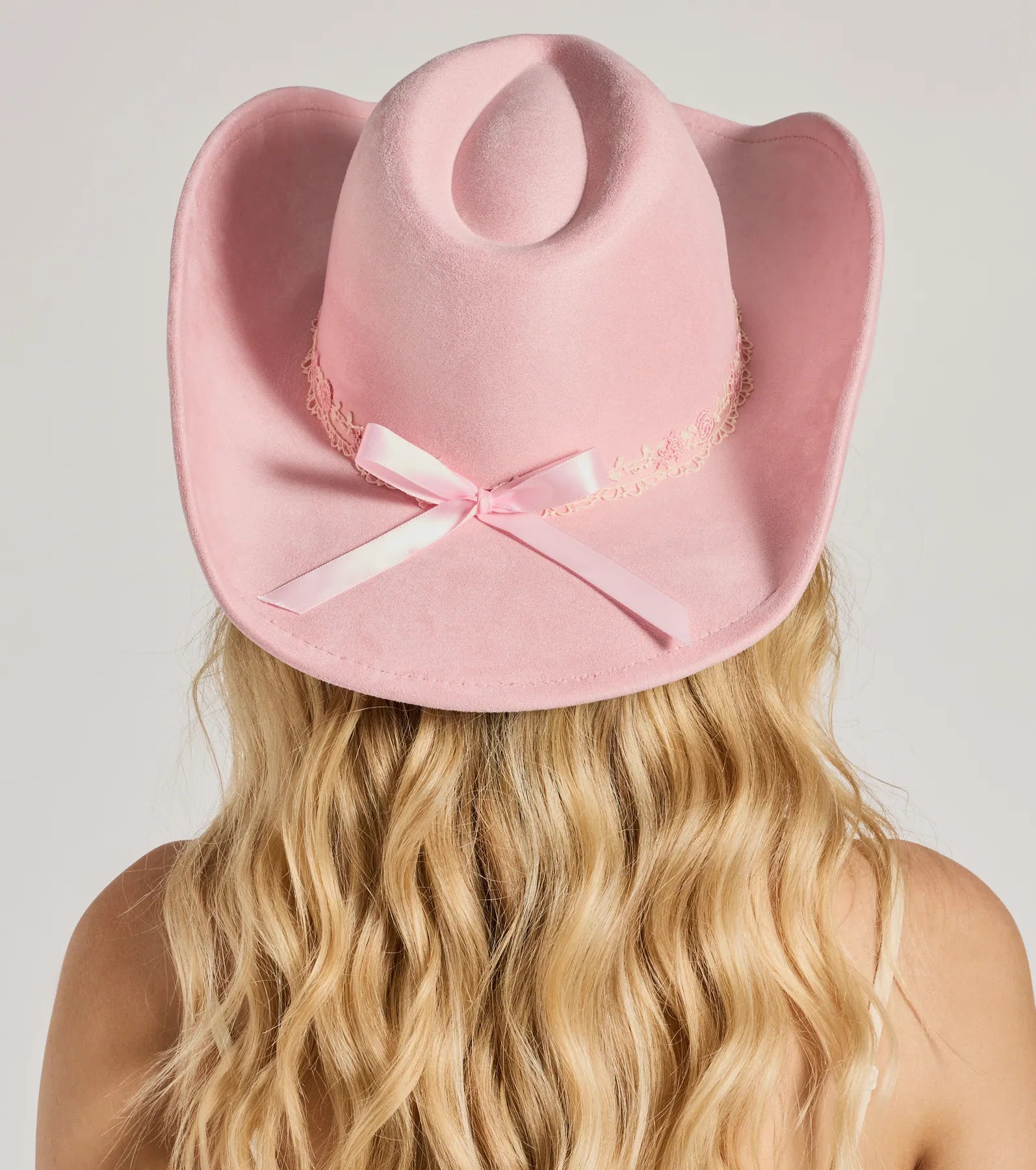 Premium Country Floral Lace Bow Faux Suede Cowboy Hat