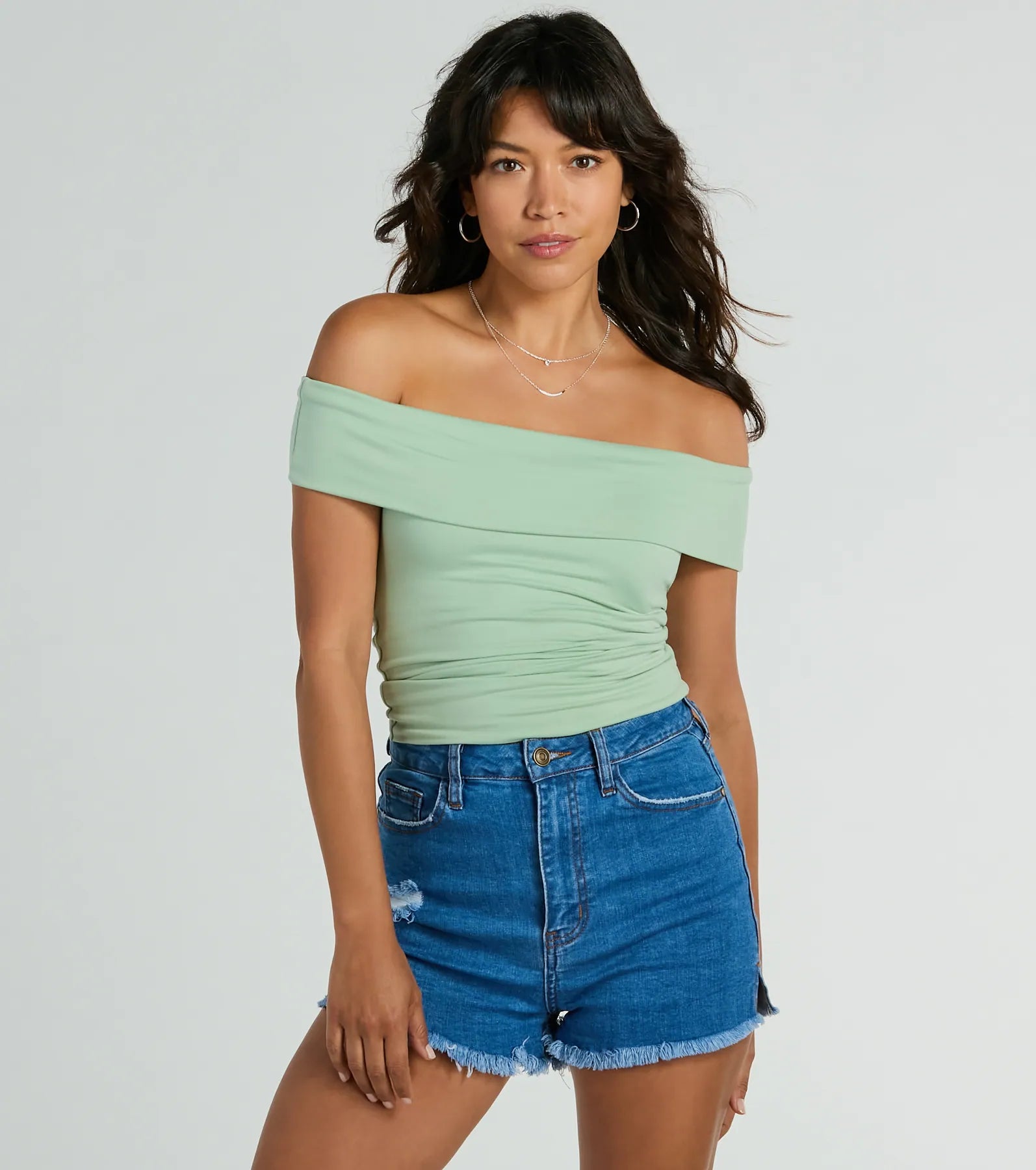 Ultimate Spotted In Town Off-The-Shoulder Crop Top