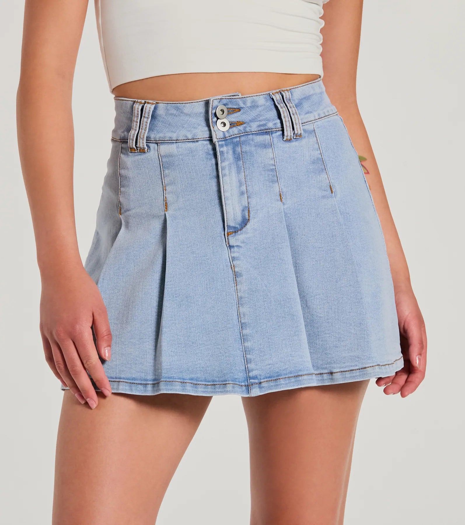 Ultimate Darling High-Rise Pleat Denim Mini Skirt - Upgrade Your Style