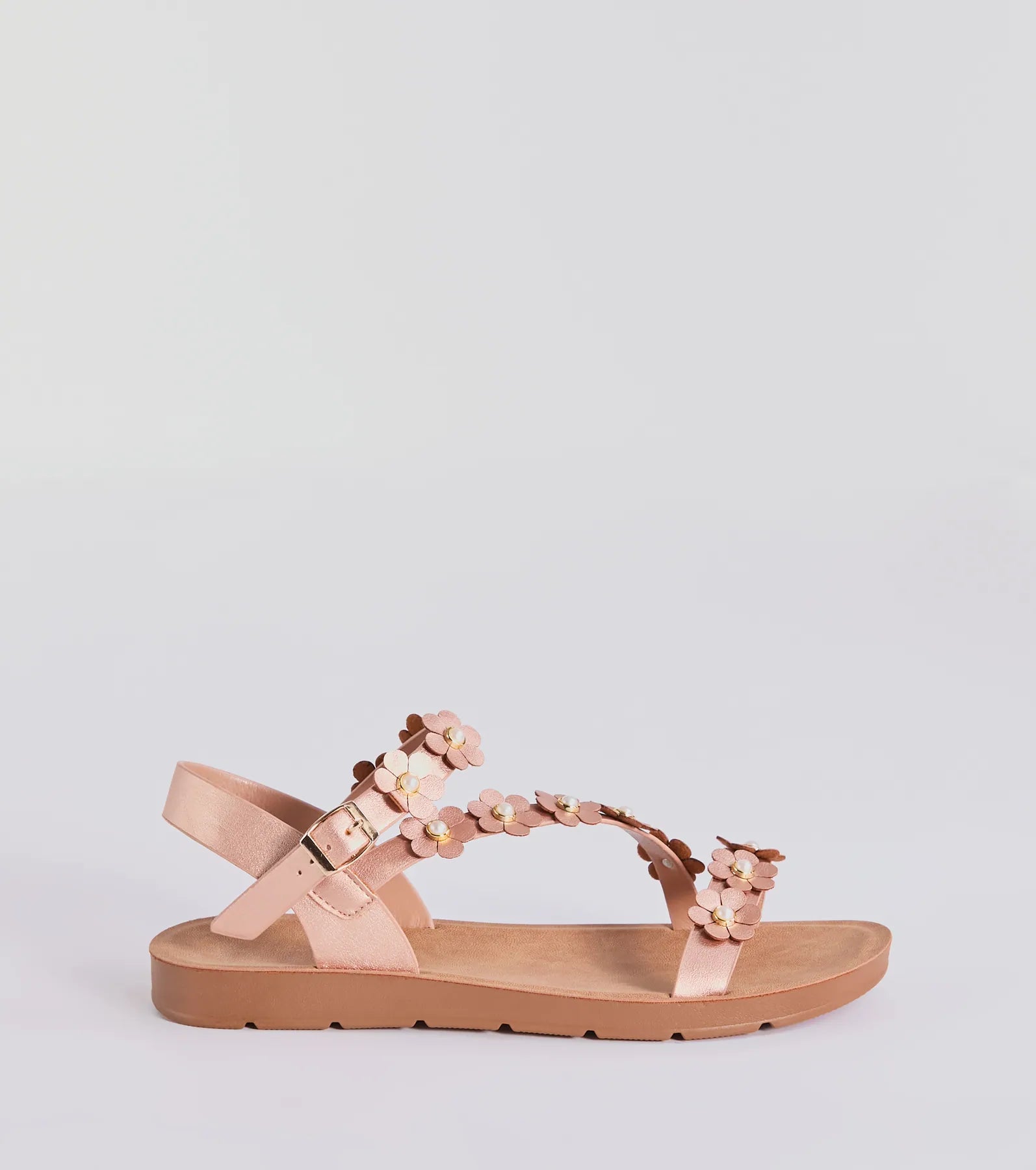 Floral Charm Strappy Faux Leather Sandals - Ultimate Summer Style