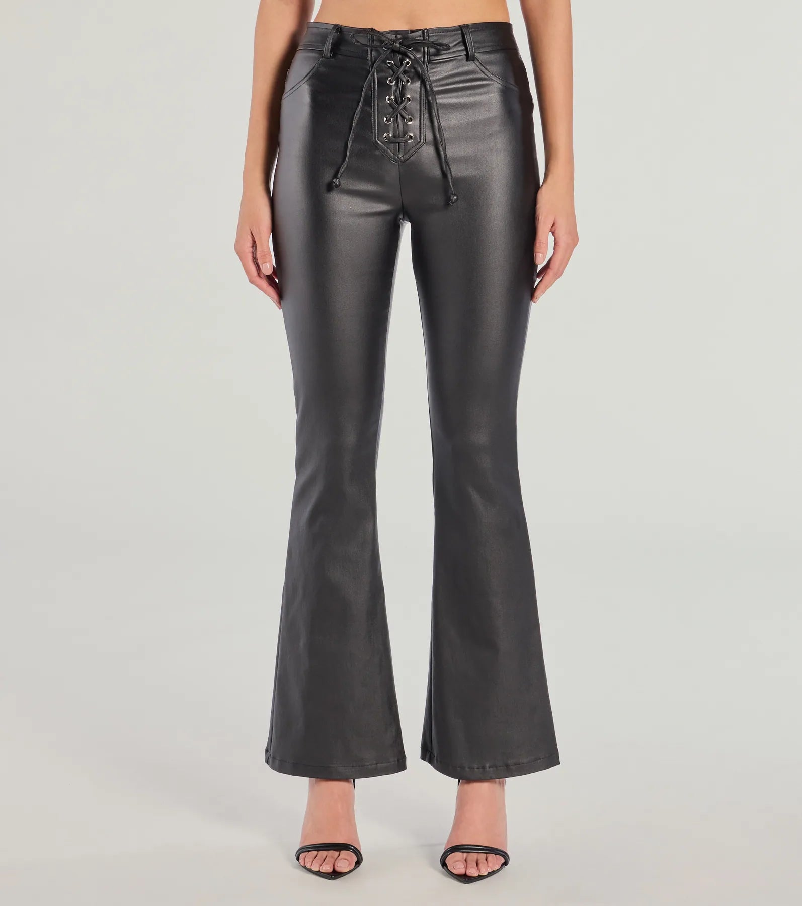 Ultimate Sleek Lace-Up Faux Leather Flare Pants