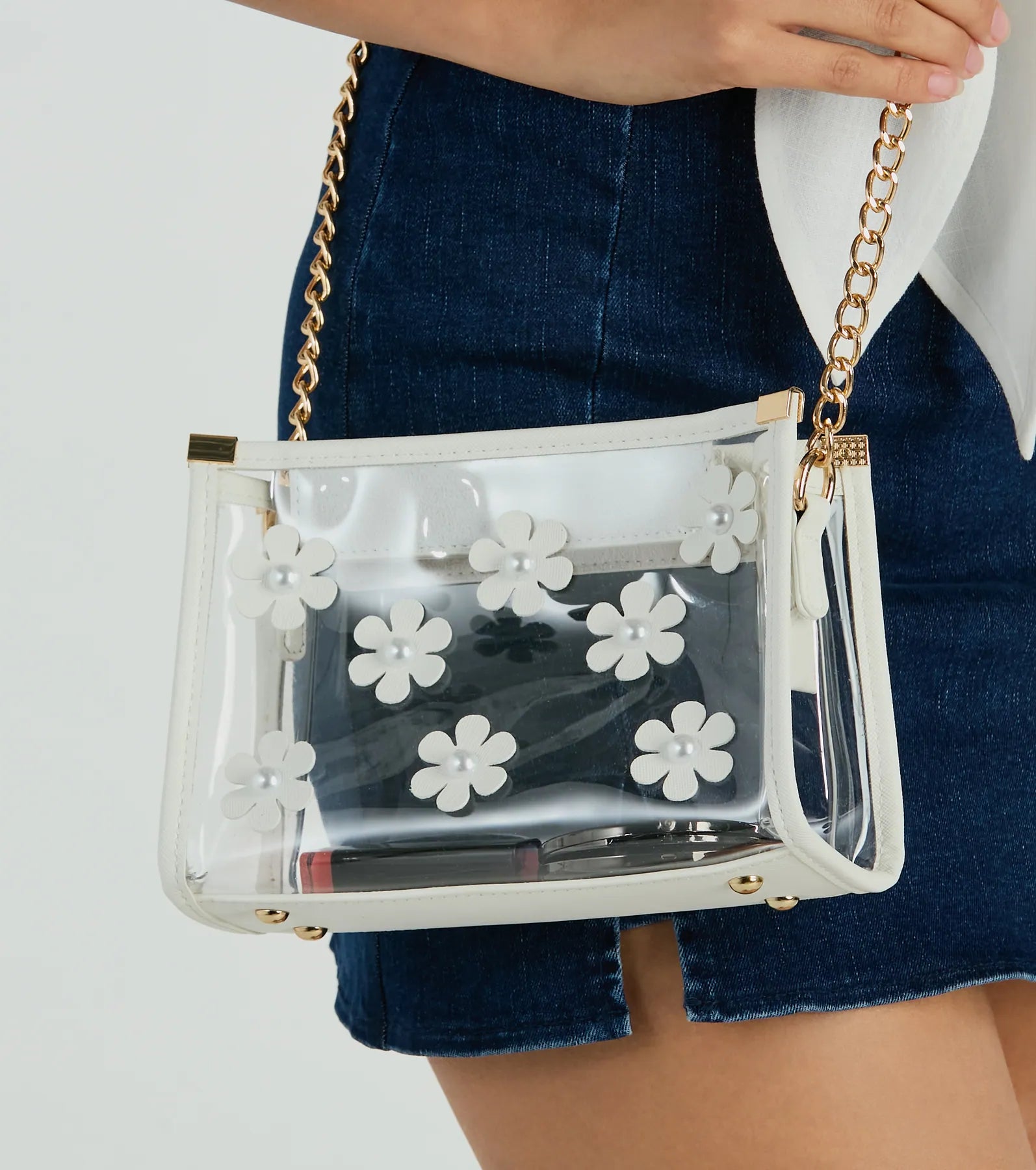 Ultimate Blooming Chic Clear Crossbody Bag with Flower Accents