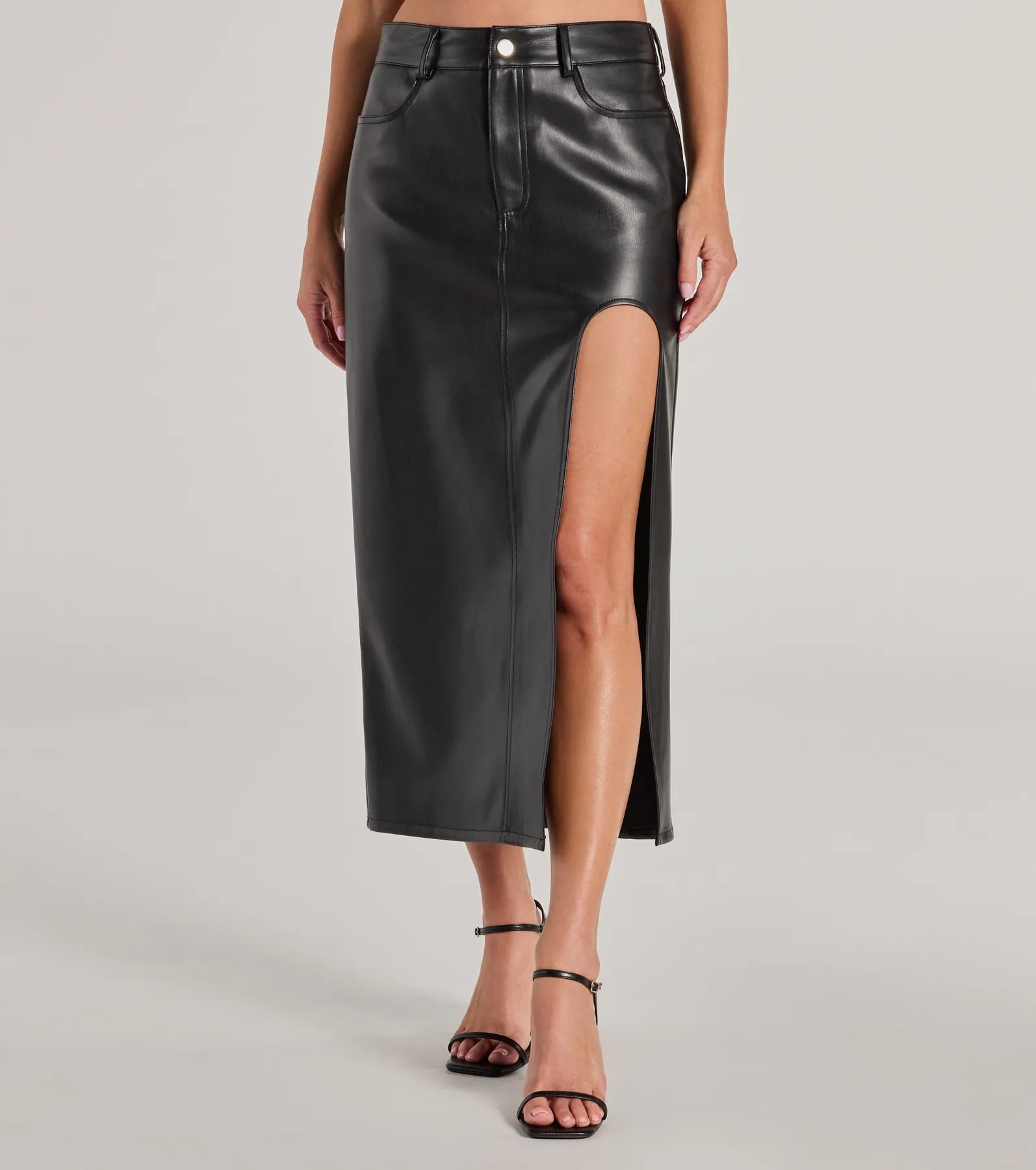 Premium Faux Leather High Slit Midi Skirt - Ultimate Style Upgrade