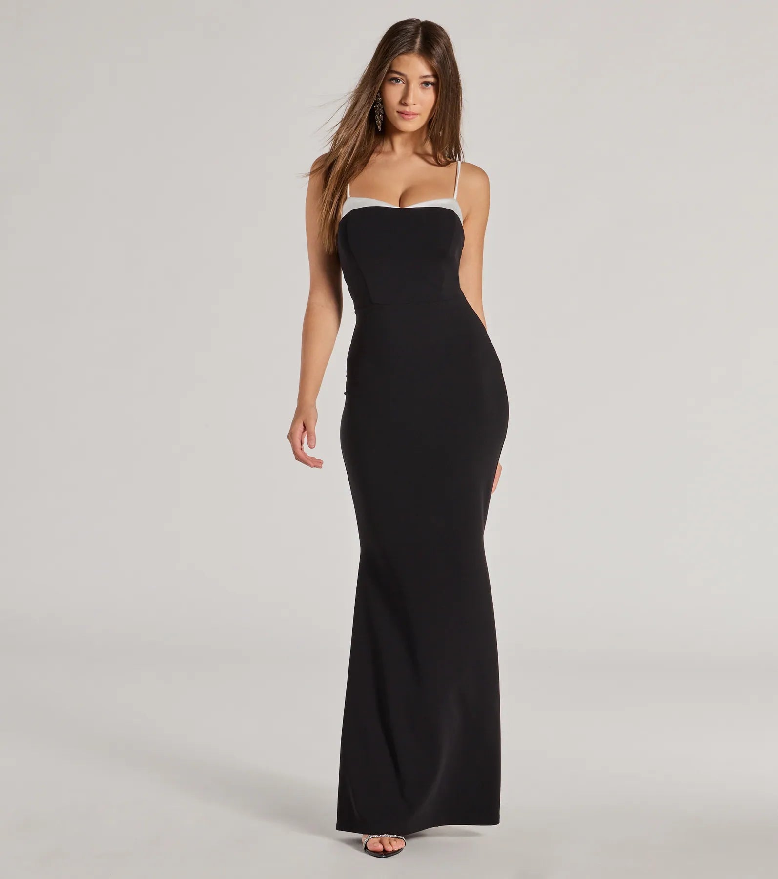 Ultimate Elegance Crepe Mermaid Gown with Contrast Trim