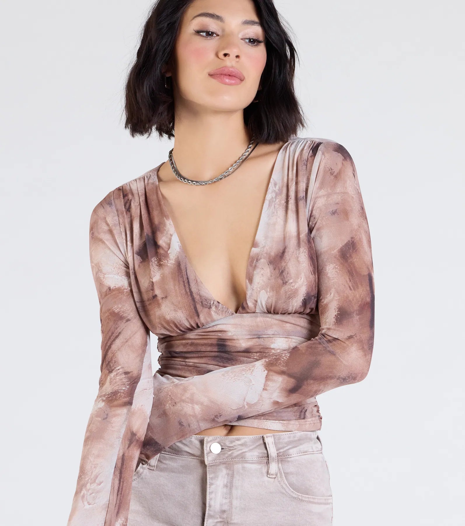 Ultimate Adoration Plunge Neck Print Crop Top - Trendy & Chic