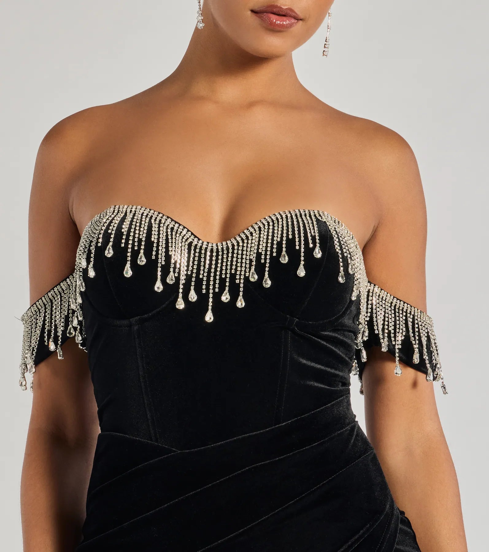 Premium Janie Velvet Rhinestone Fringe Dress - Ultimate Party Style