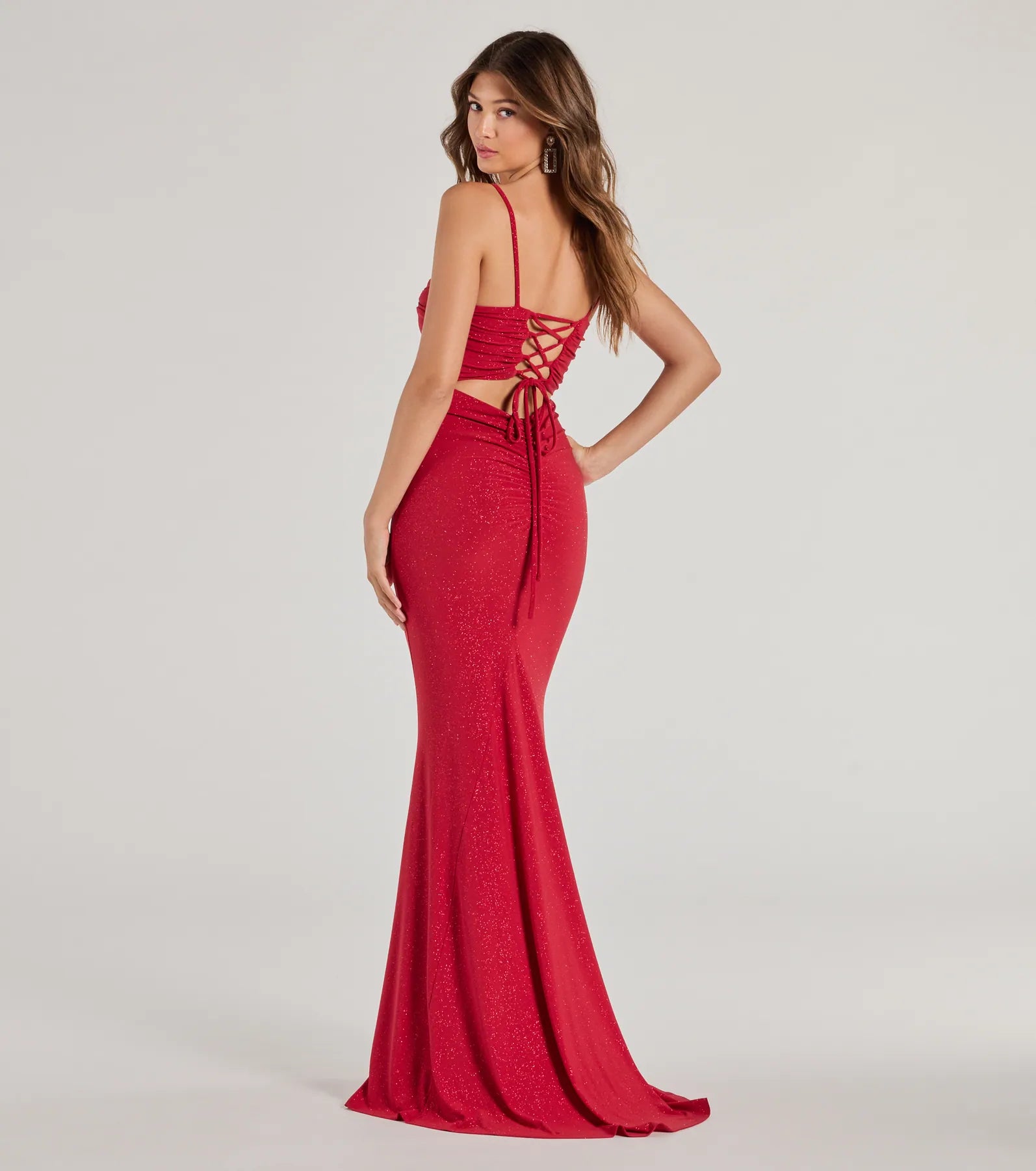 Premium Glitter Lace-Up Mermaid Gown for Special Occasions