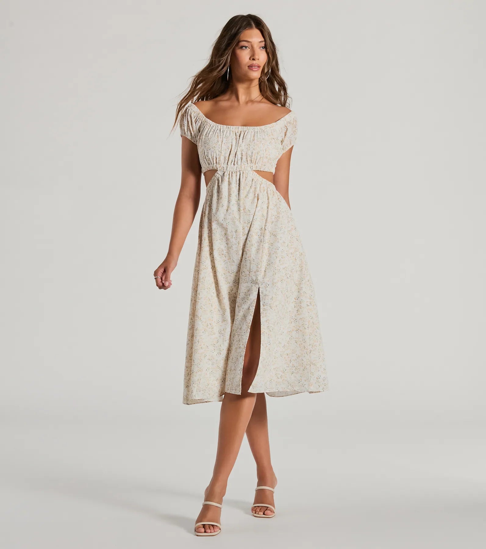 Ultimate Floral Elegance: Off-The-Shoulder Midi Dress