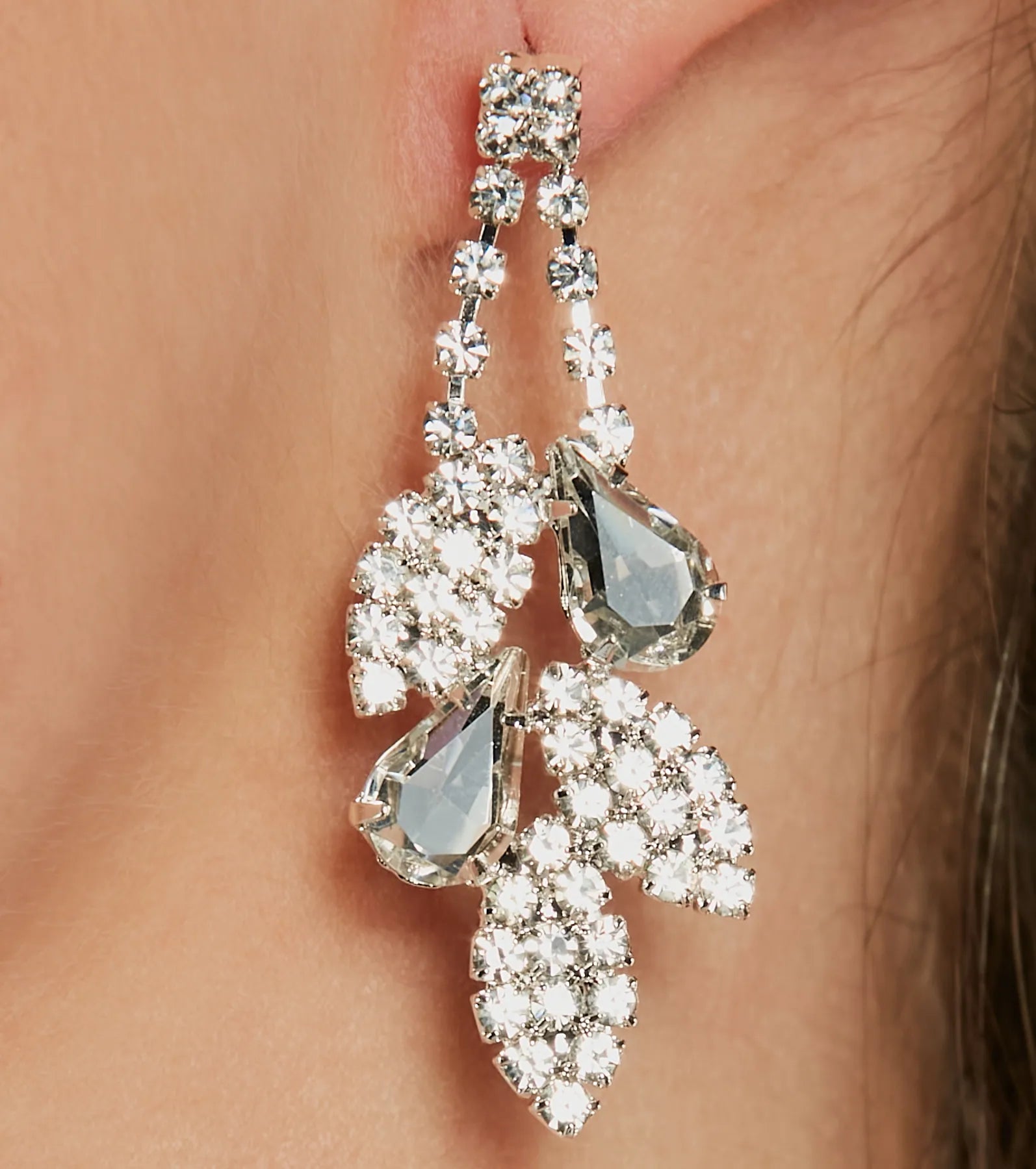 Premium Glam Rhinestone Leaf-Shaped Necklace & Earring Set - Ultimate Luxe Accessory