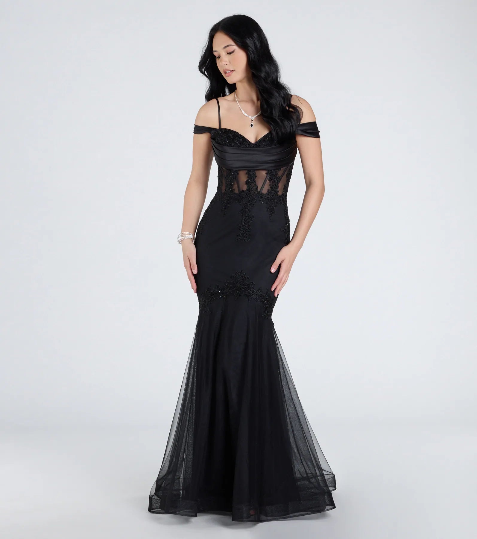 Premium Cleo Floral Embroidered Tulle Corset Mermaid Gown