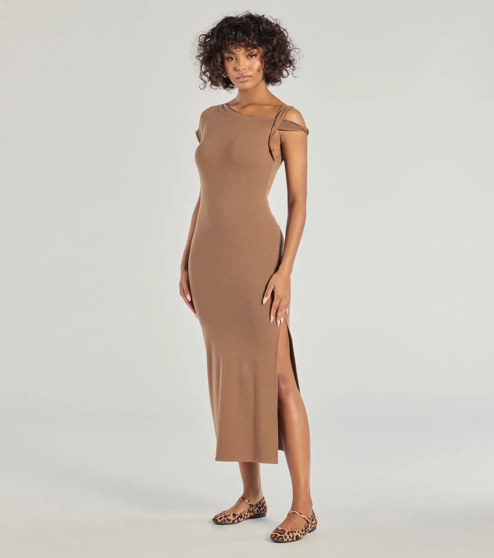 Ultimate Twist Of Chic High-Slit Knit Midi Dress