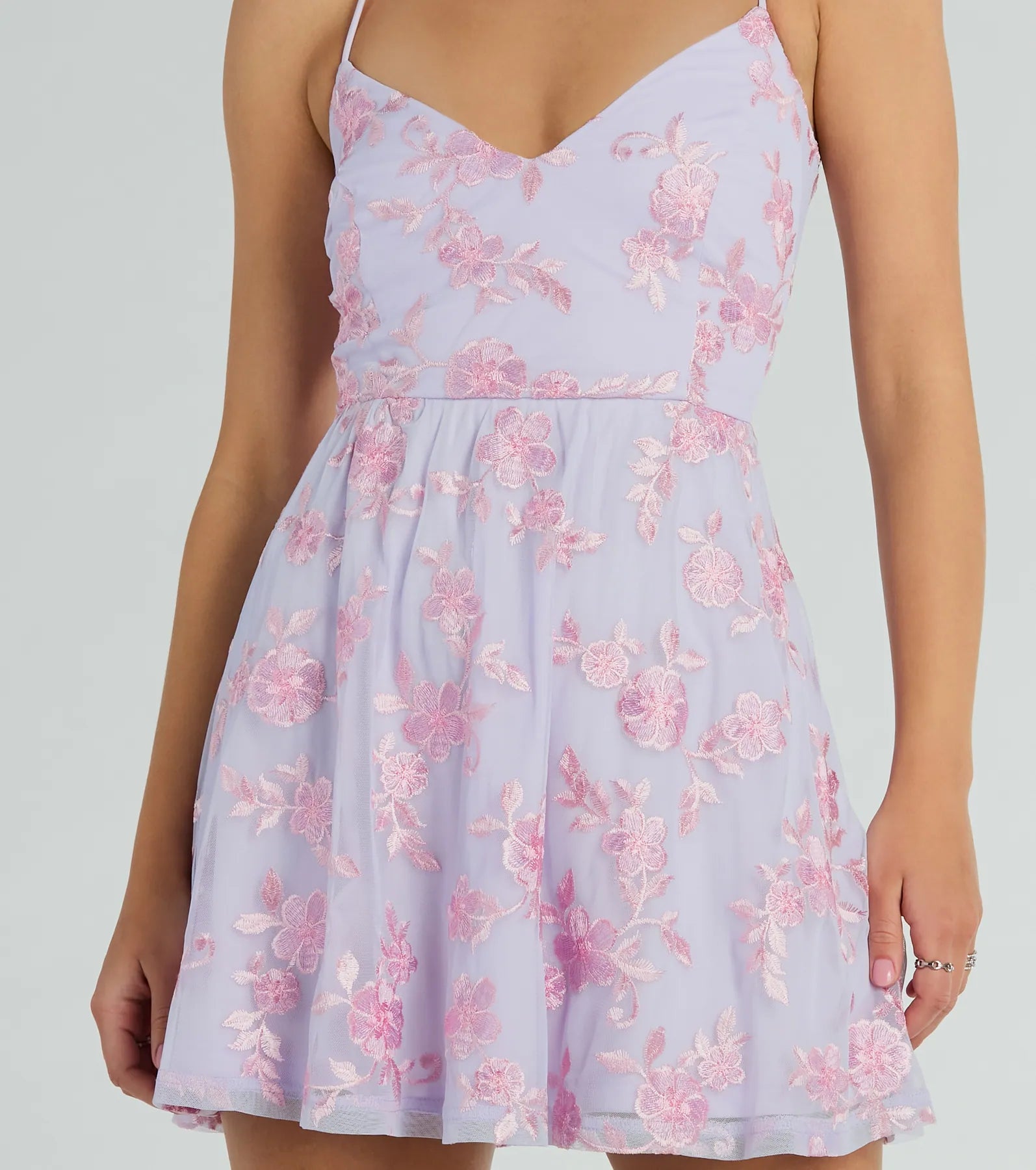 Ultimate Floral Elegance Lace-Up Skater Dress