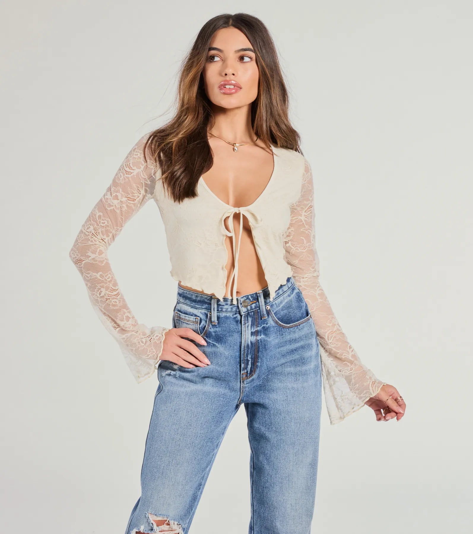 Premium Lace Tie-Front Crop Top - Ultimate Chic Style