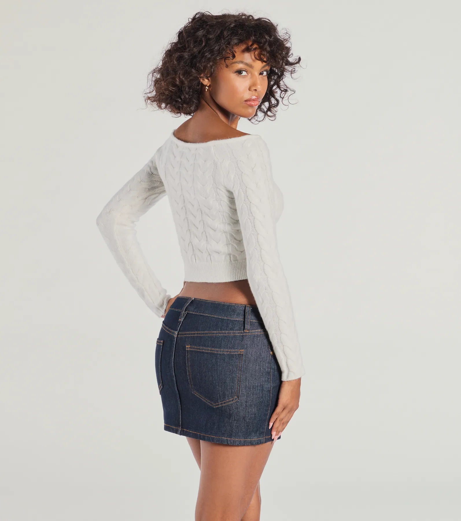 Ultimate Cozy Cutie Off-The-Shoulder Cable Knit Top