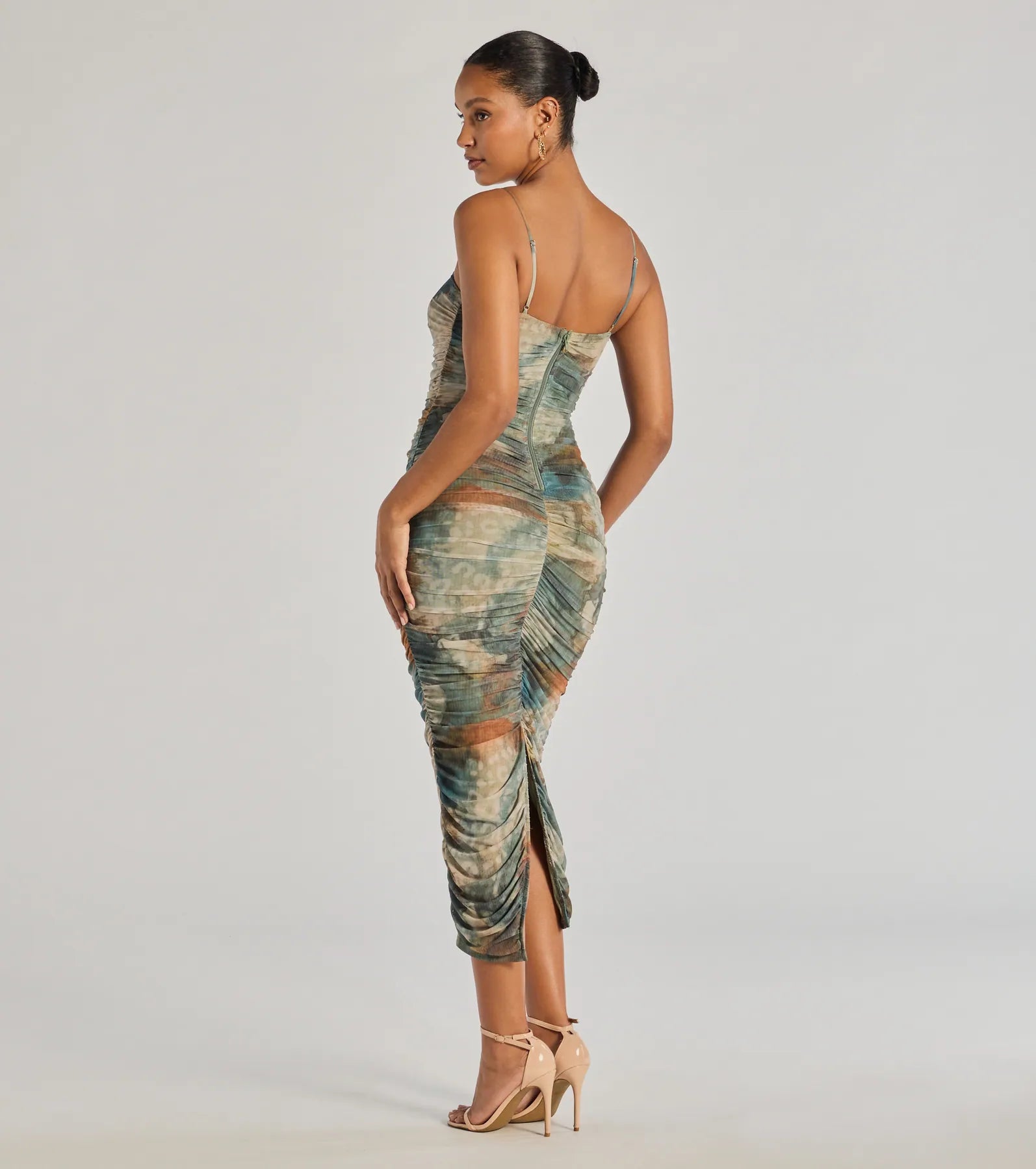 Premium Muse Dream Abstract Print Ruched Midi Dress - Ultimate Style Upgrade