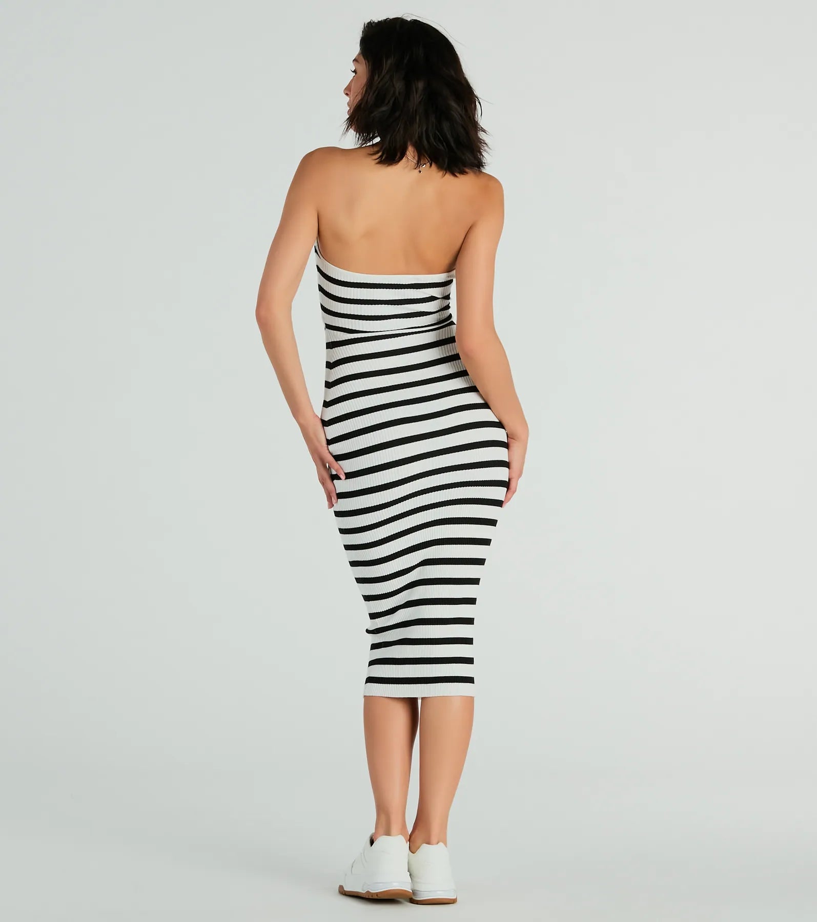 Ultimate Strapless Striped Ribbed Knit Midi Dress - Bold & Comfortable