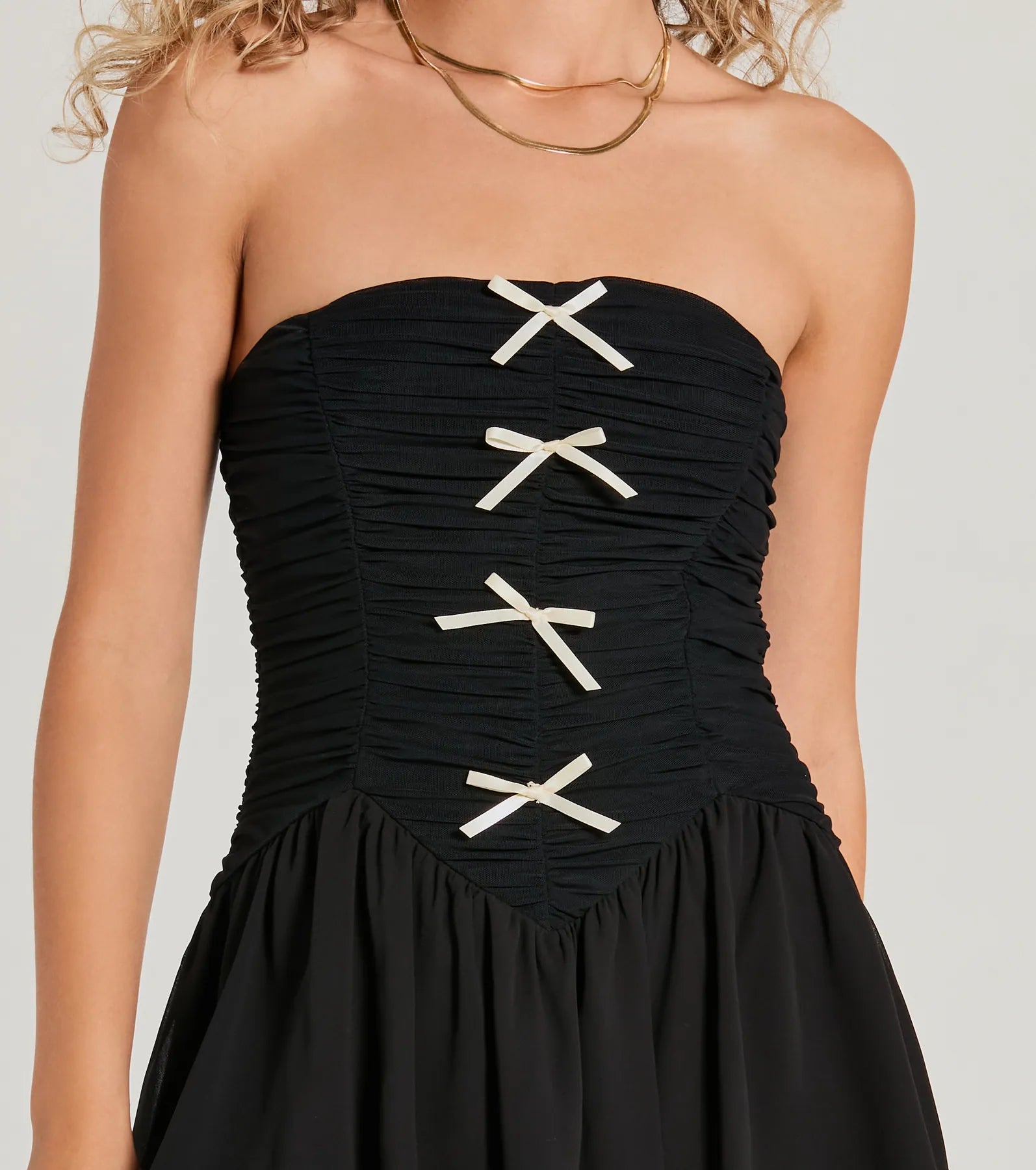 Ultimate Glam Strapless Bow A-Line Mini Dress