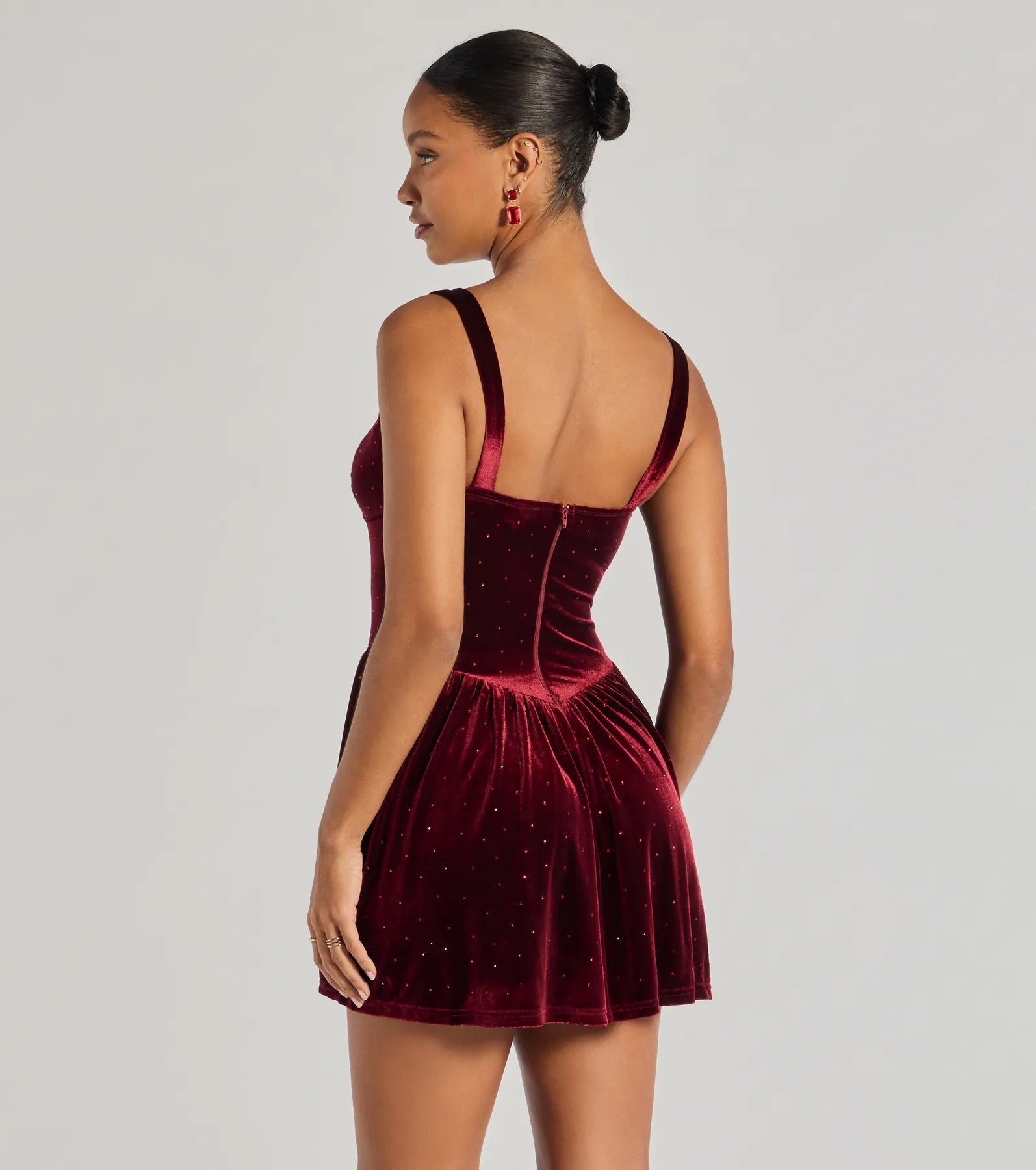 Ultimate Glamour Rhinestone Velvet Skater Dress - Premium Sparkle Edition