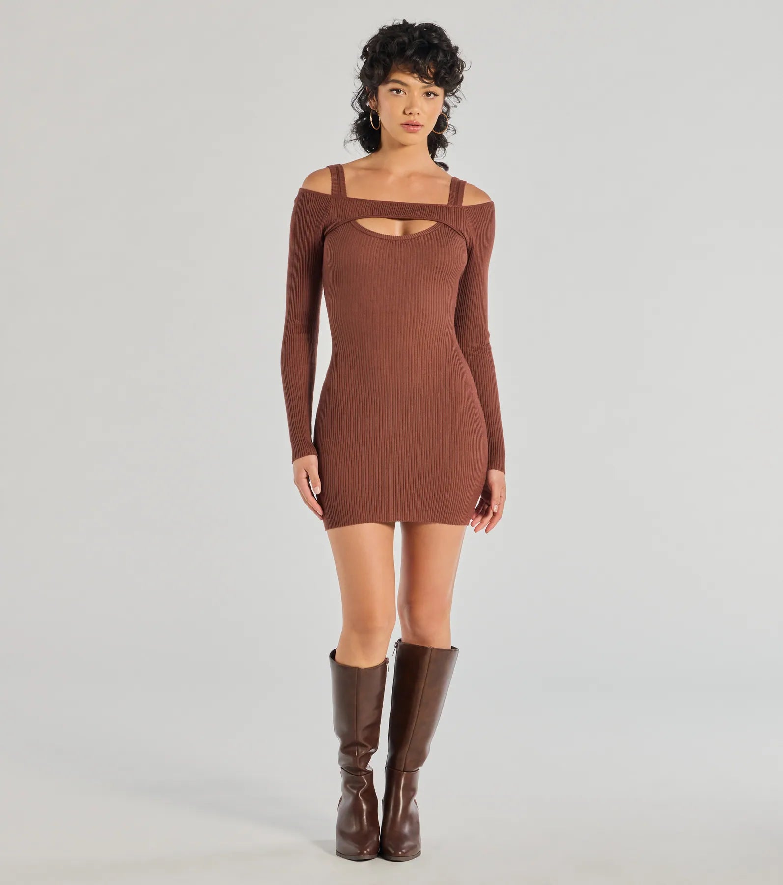 Effortless Vibe Premium Ribbed Knit Dress - Long Sleeve Mini Style