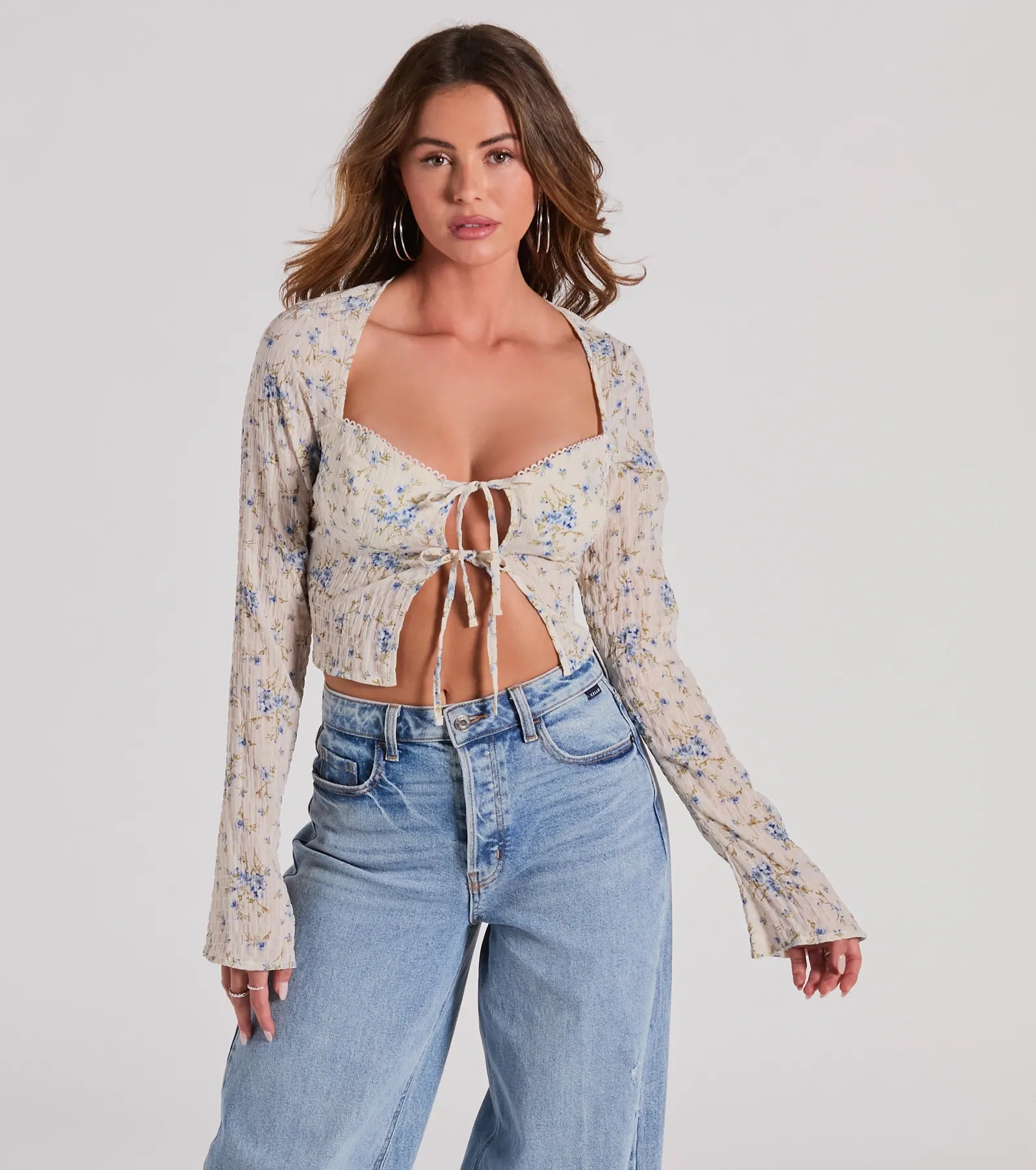 Ultimate Sweetness Floral Tie-Front Top | Premium Long Sleeve