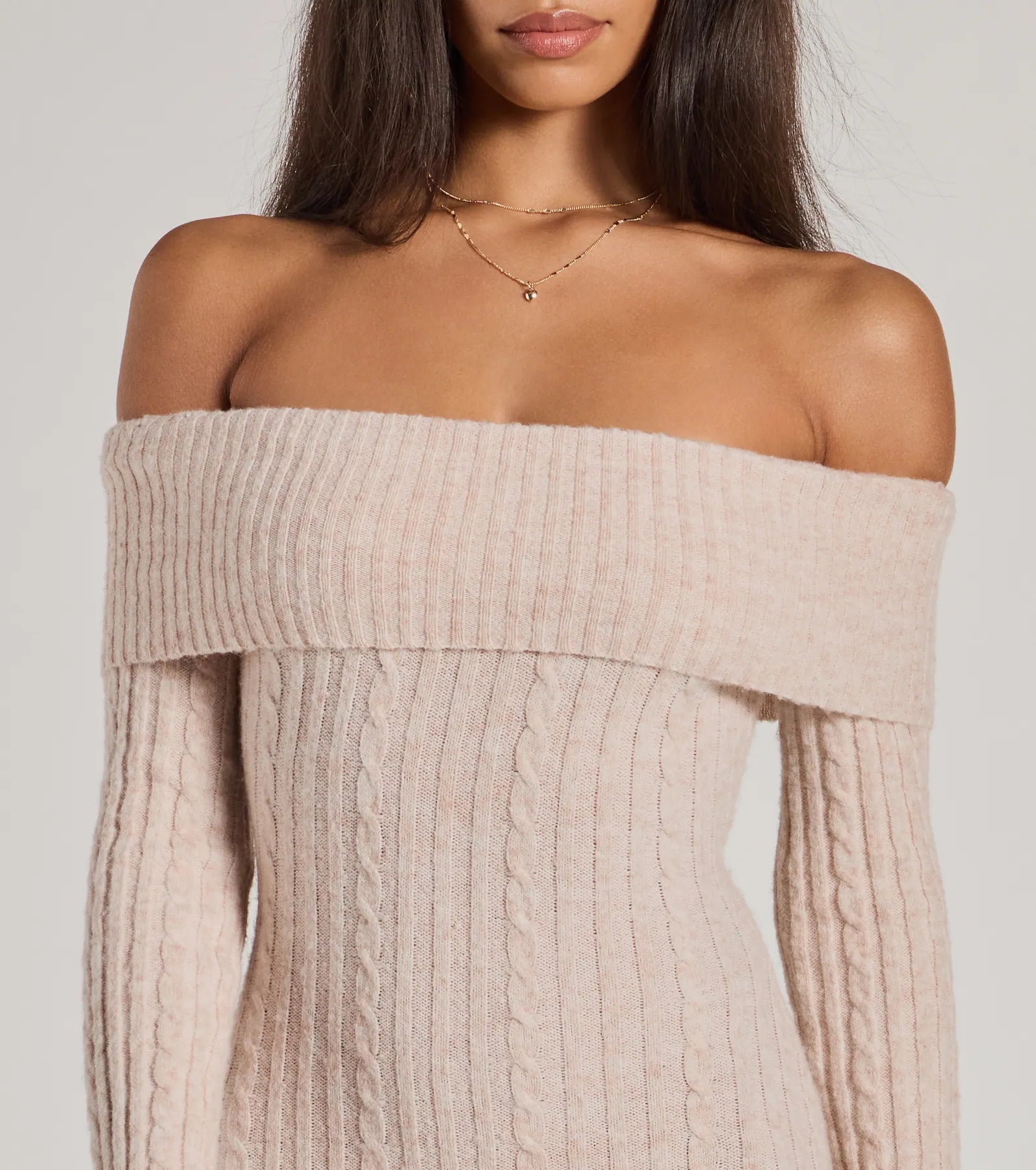 Premium Cozy Luxe Cable Knit Off-The-Shoulder Midi Dress - Ultimate Comfort & Style