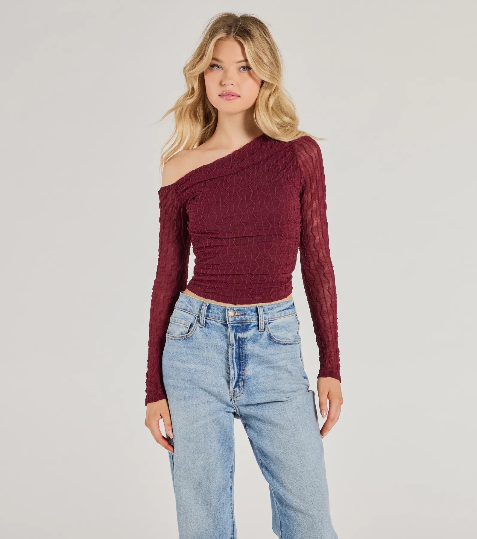 Ultimate Elevated Trend Mesh Off-Shoulder Long Sleeve Top