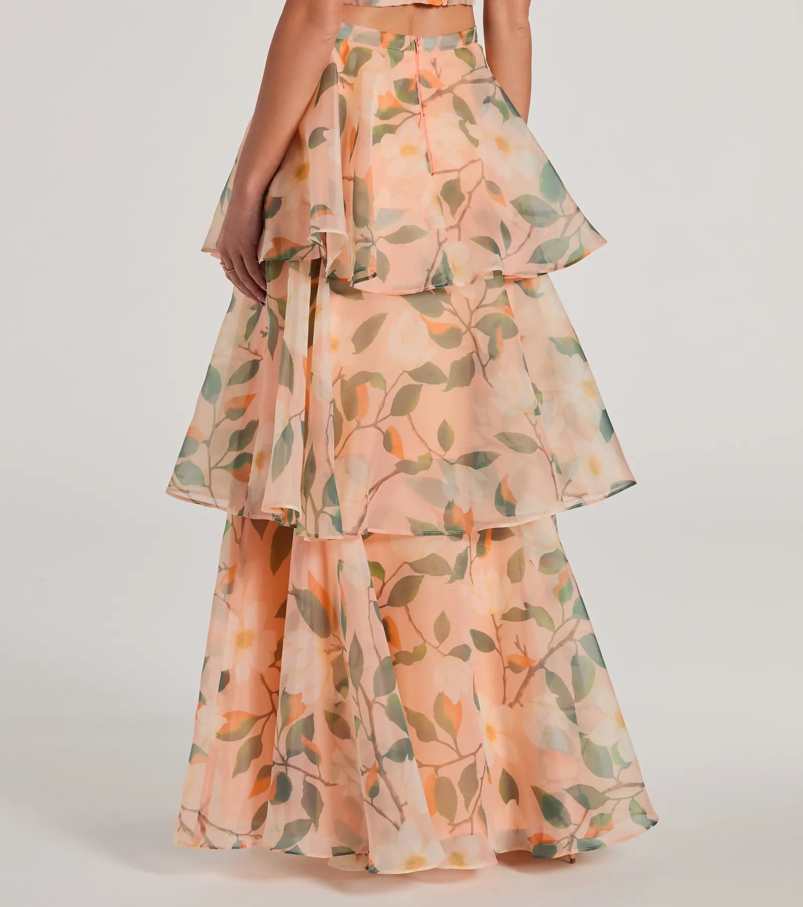 Ultimate Elegance Floral Chiffon Maxi Skirt with Tiered Ruffles