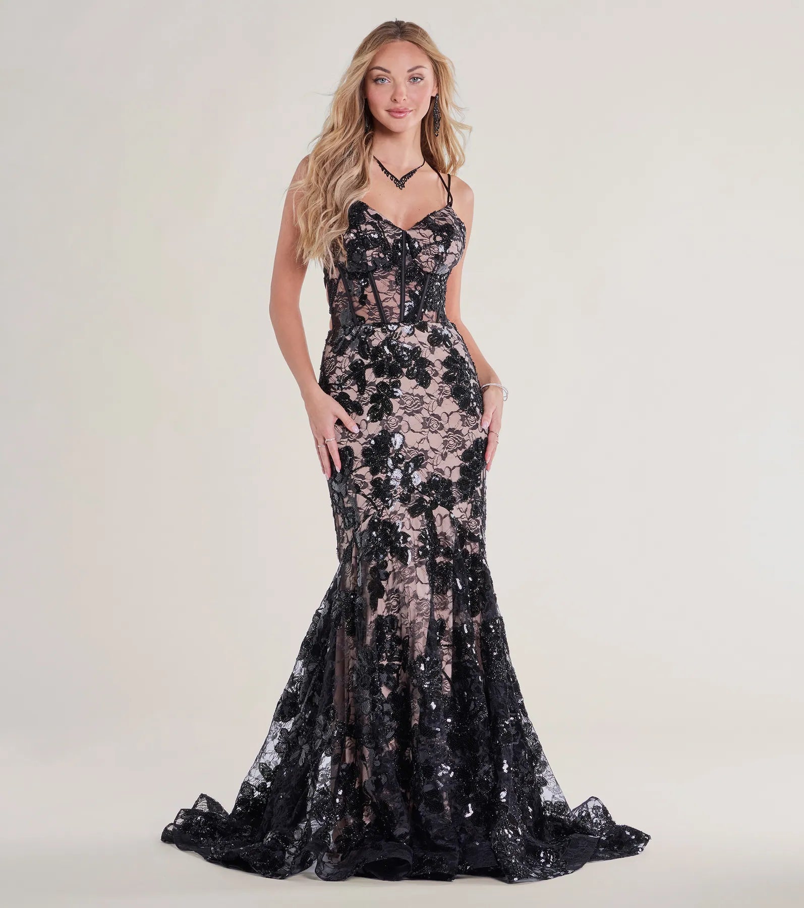 Ultimate Glamour Daniella Sequin Lace-Up Mermaid Gown