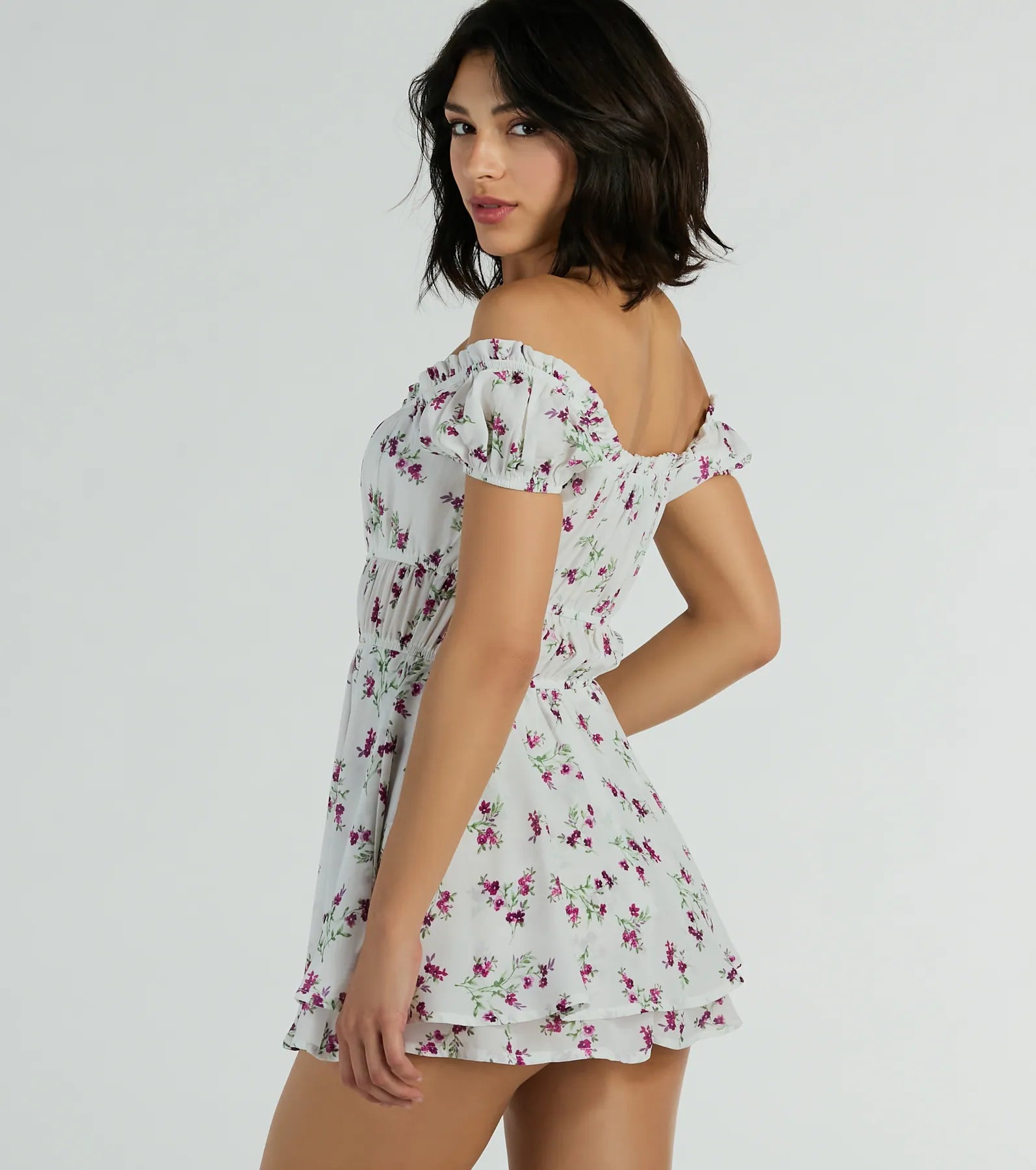 Ultimate Floral Chiffon Romper with Puff Sleeves - The Cutest Vibe