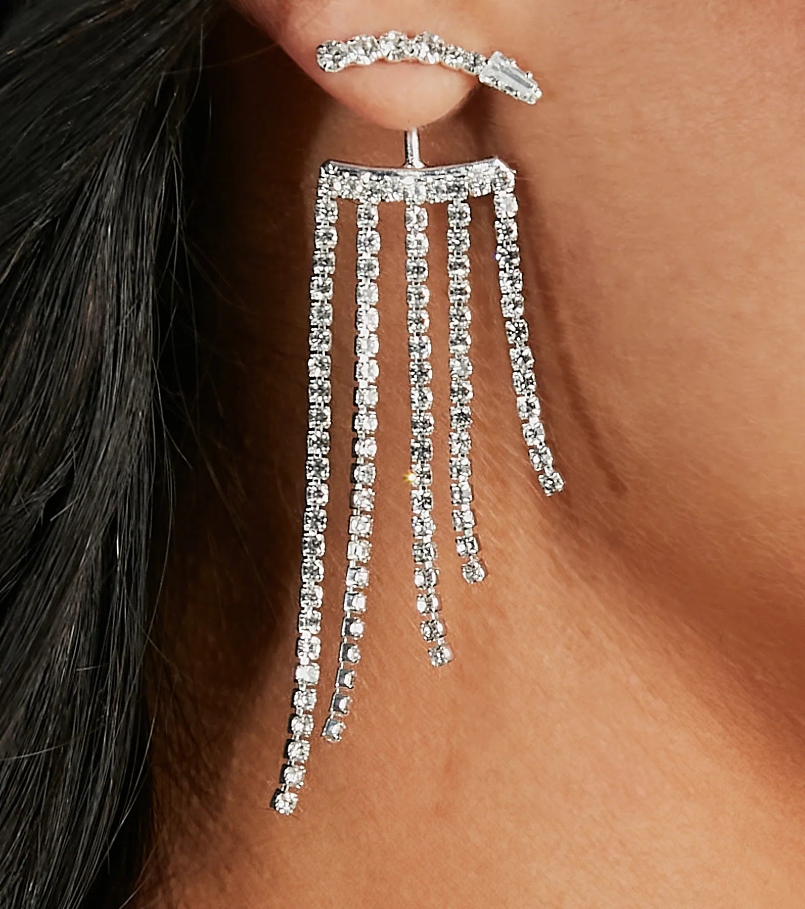 Ultimate Glam Rhinestone Fringe Earrings | Front-to-Back Design