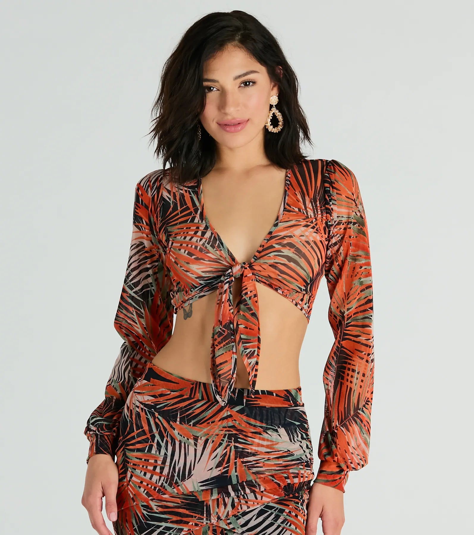 Ultimate Tropical Escape Mesh Tie-Front Top