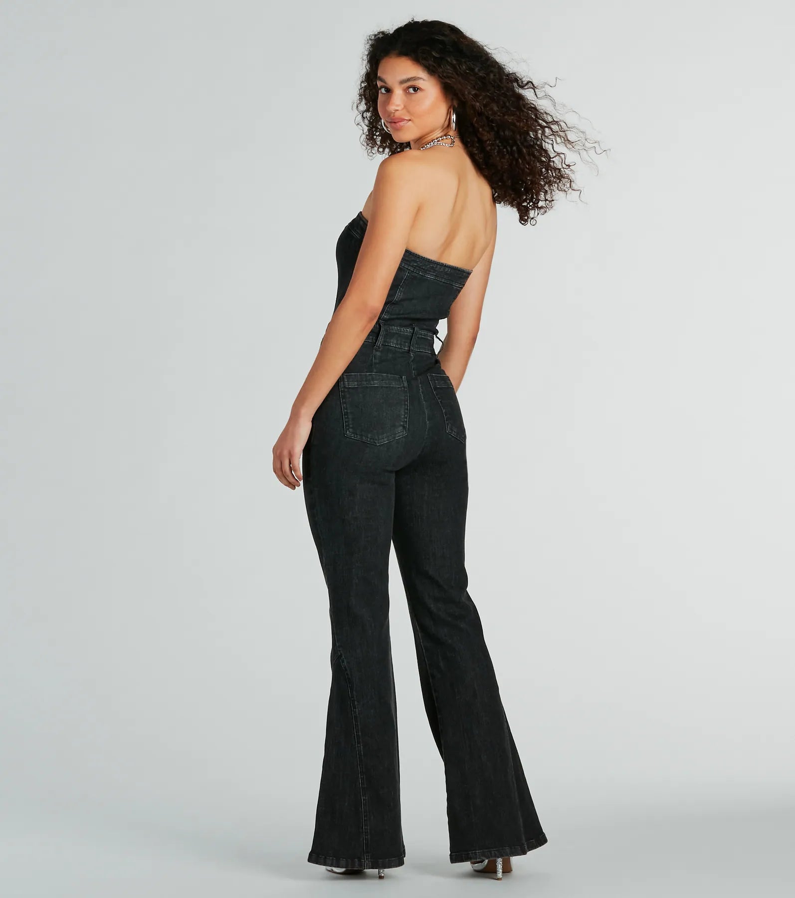 Ultimate Retro Strapless Denim Jumpsuit - Premium Flare Design