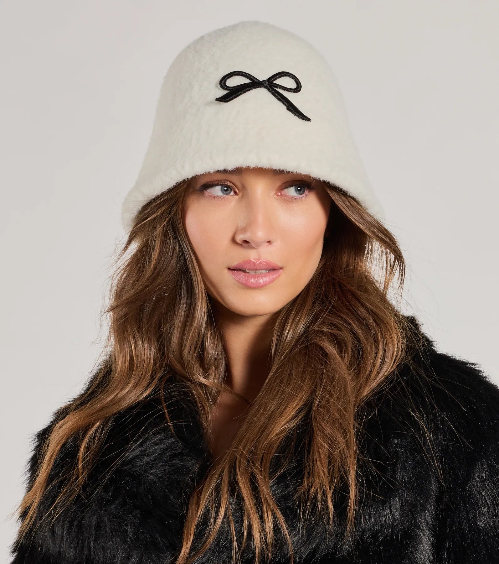 Premium Cozy Faux Wool Bucket Hat with Bow Detail