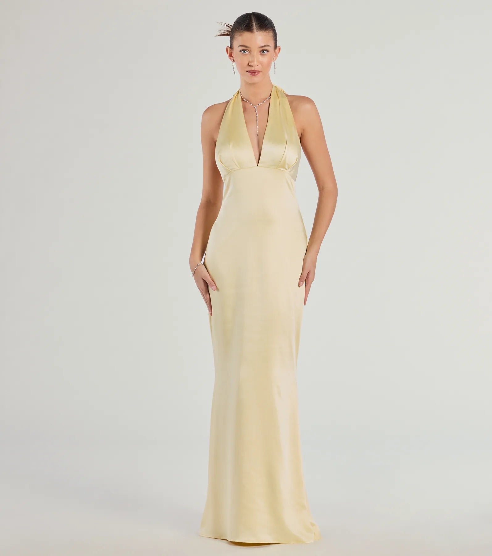 Ultimate Erika Satin Halter Formal Gown