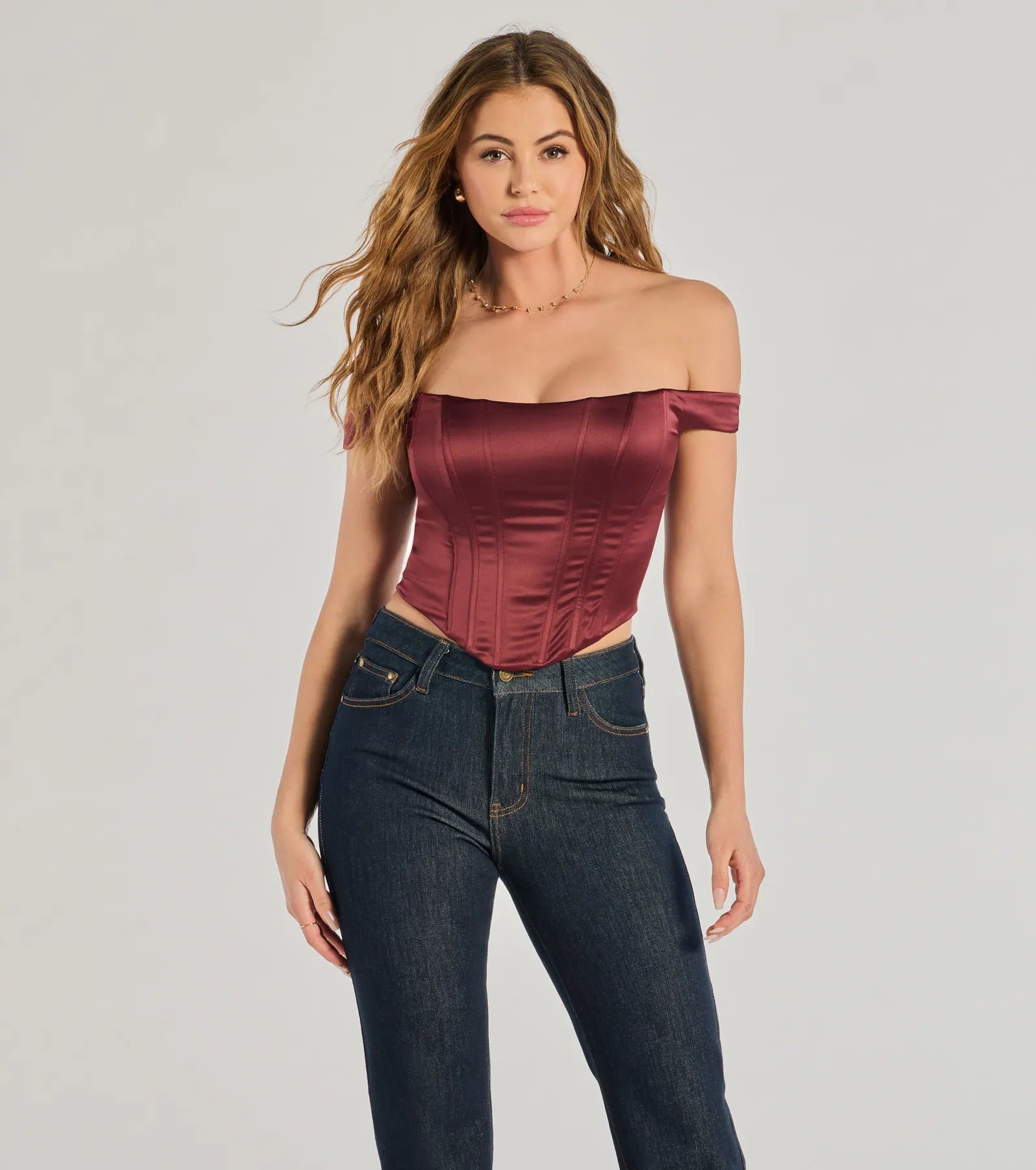 Premium Satin Off-The-Shoulder Corset Top | Ultimate Chic Look