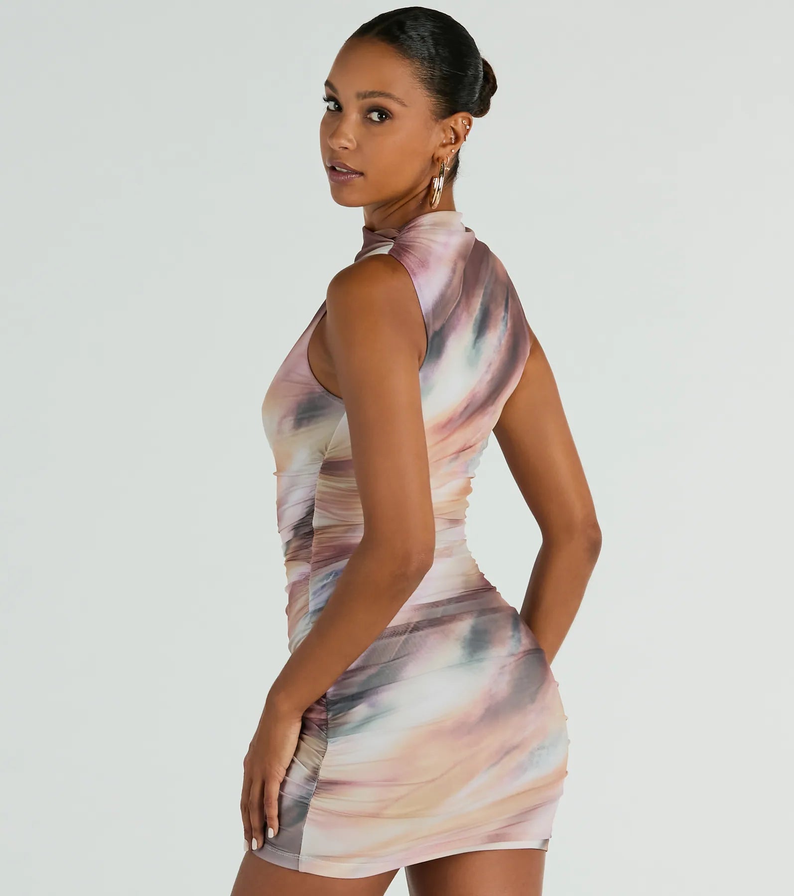 Ultimate Abstract Mock Neck Mini Dress - Set To Amaze