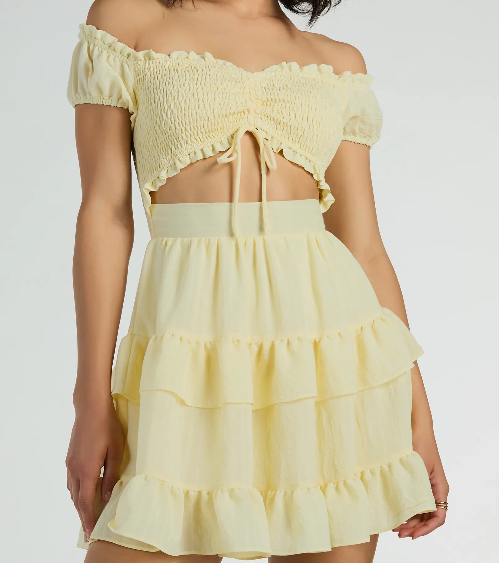 Ultimate Girlycore Off-The-Shoulder Ruffled Skater Dress