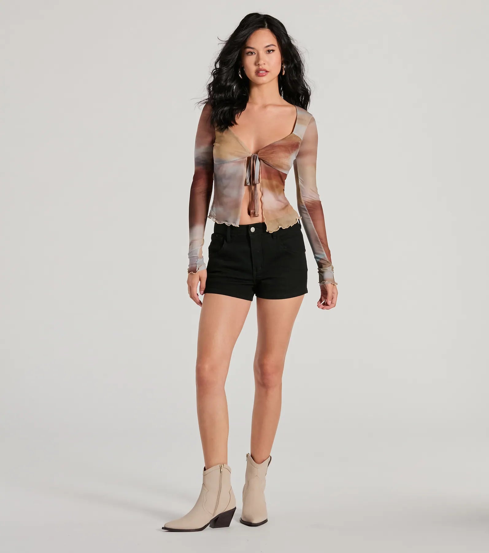 Ultimate Dreamy Watercolor Mesh Tie-Front Top