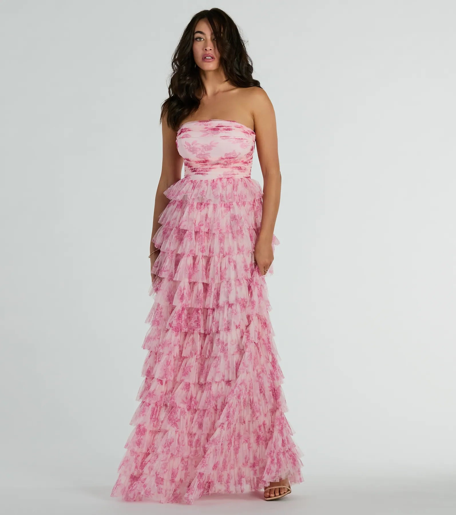 Liliane Premium Garden Rose Ruffled A-Line Formal Gown