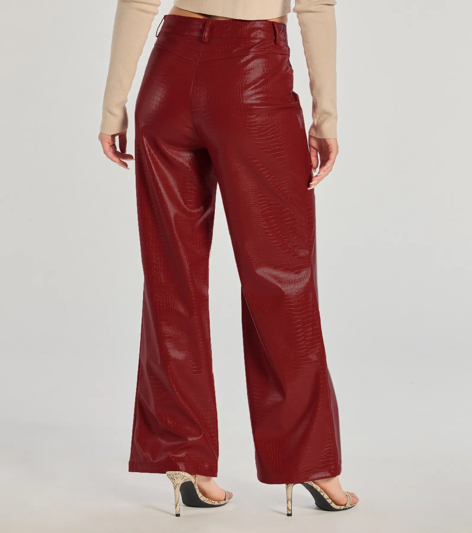 Premium Faux Leather Croc-Embossed Wide-Leg Pants - Ultimate Style Upgrade