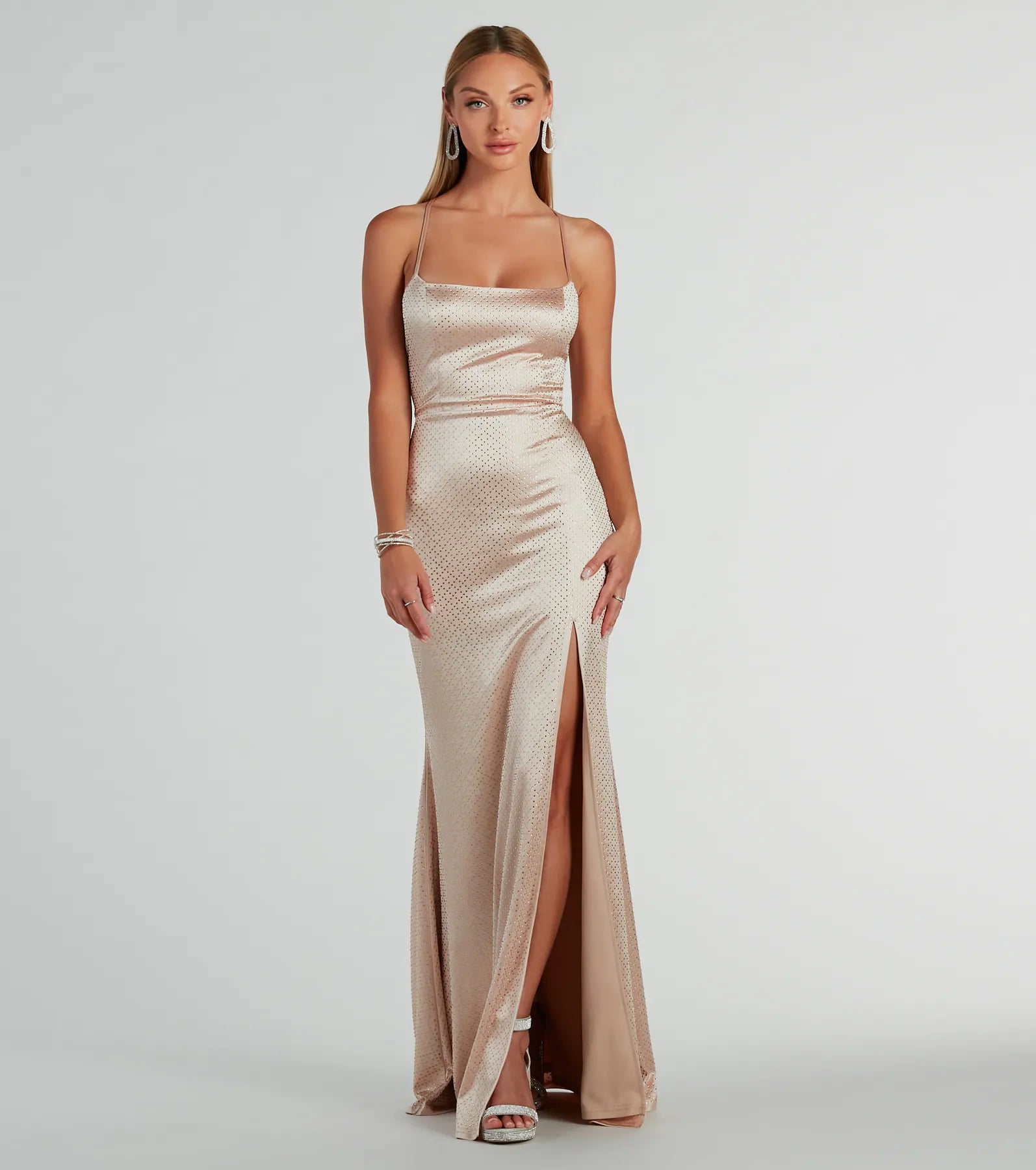 Premium Whittney Lace-Up Rhinestone Satin Formal Dress - Ultimate Elegance