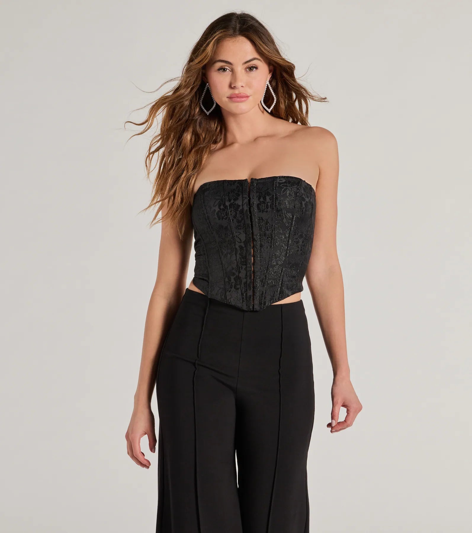 Ultimate Sultry Strapless Floral Jacquard Corset Top - Date Night Essential