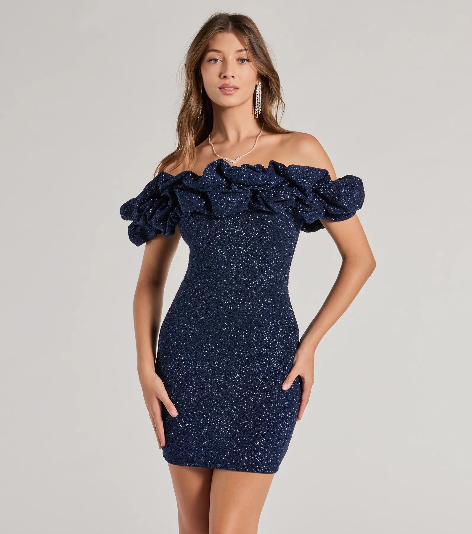 Ultimate Glam Ember Off-The-Shoulder Party Dress