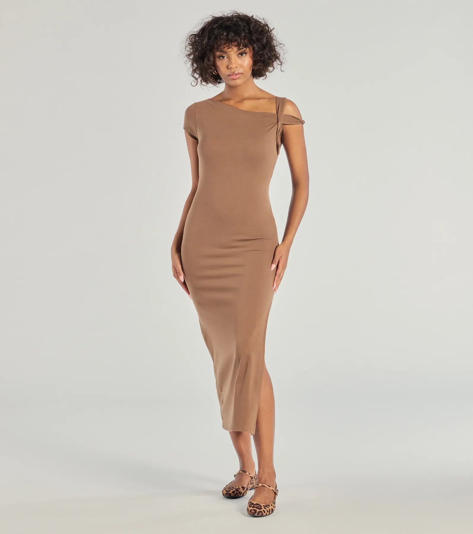 Ultimate Twist Of Chic High-Slit Knit Midi Dress