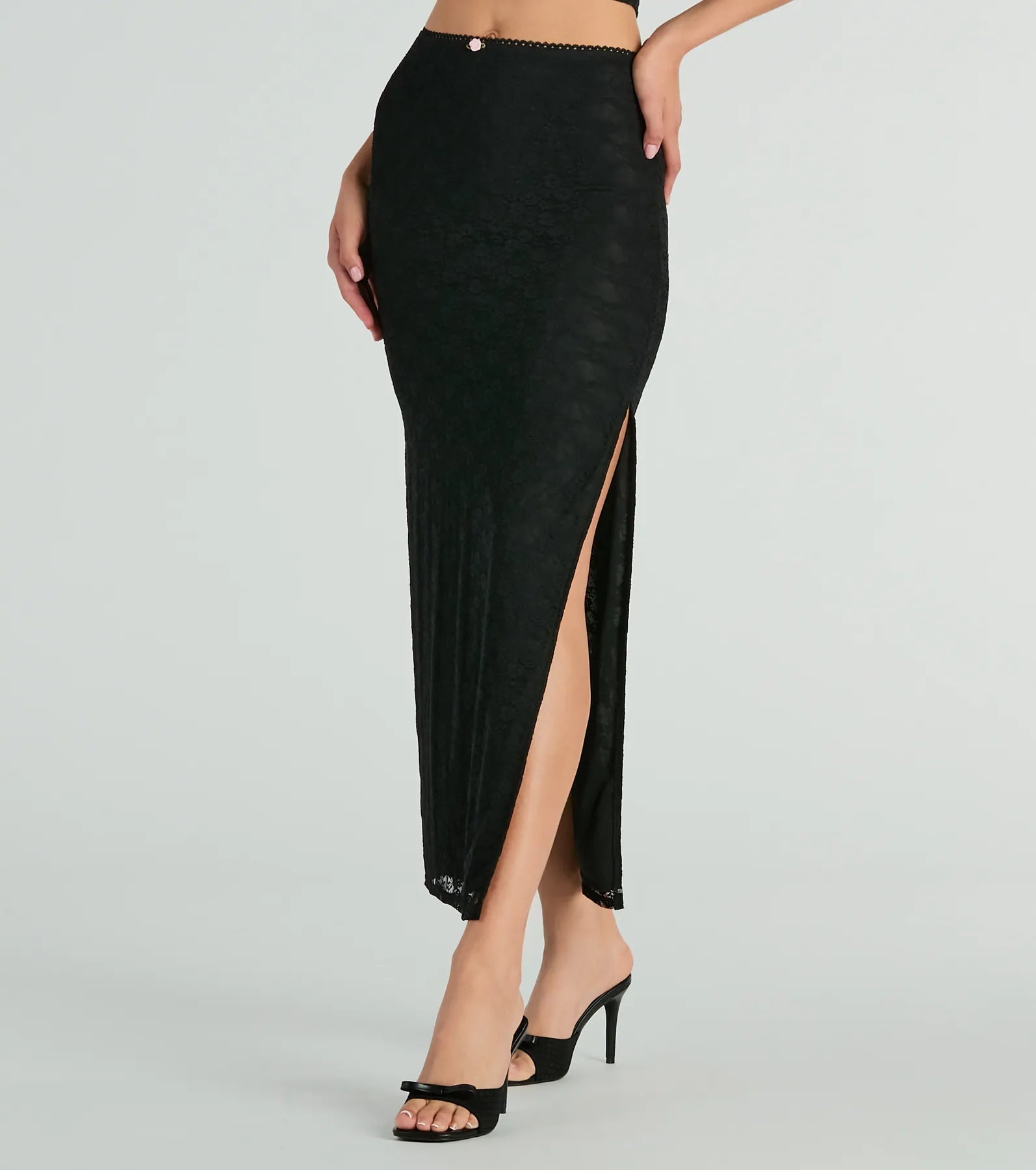 Ultimate Allure High-Rise Lace Maxi Skirt with Rosette